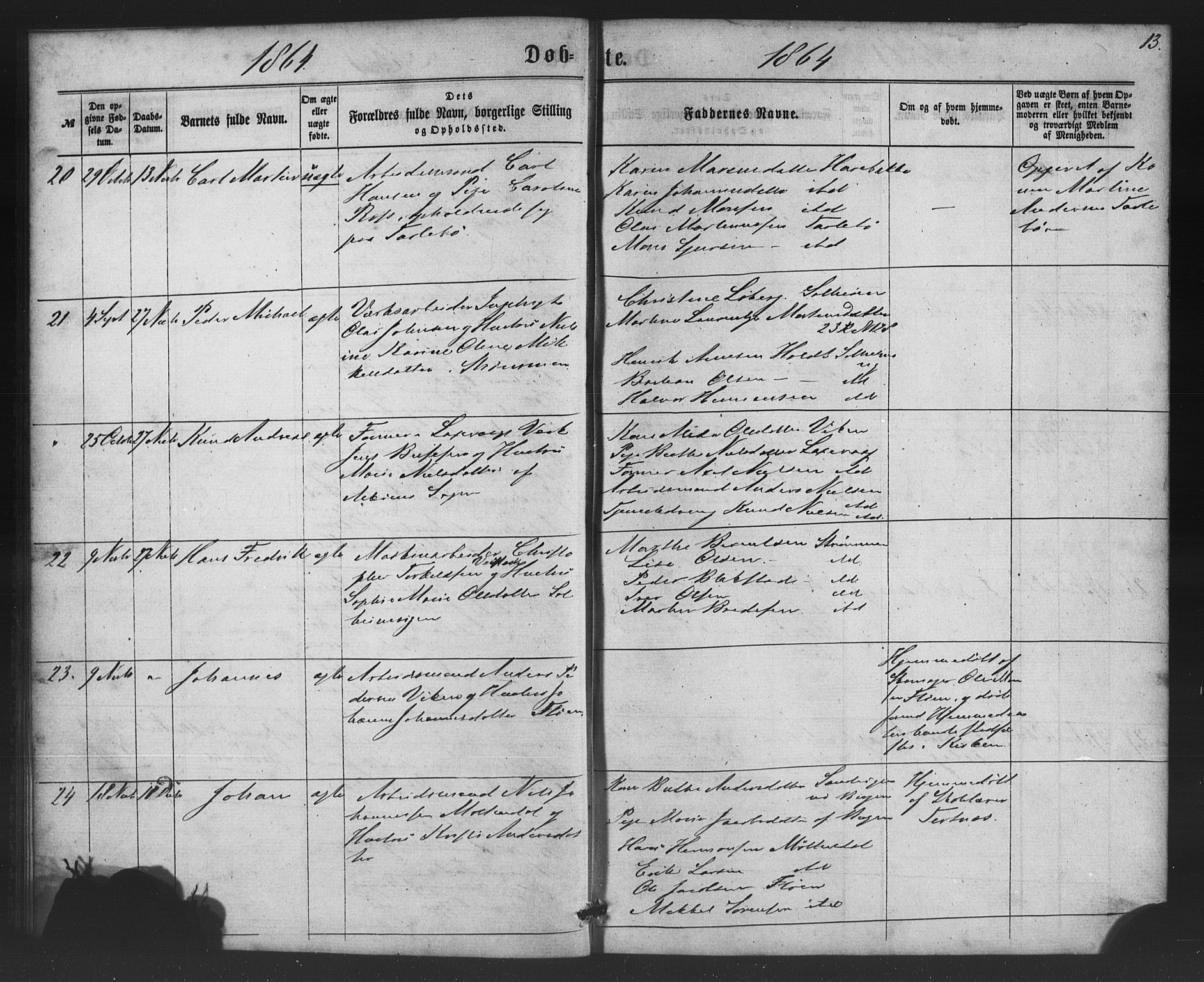 St. Jørgens hospital og Årstad sokneprestembete, AV/SAB-A-99934: Parish register (copy) no. A 3, 1863-1872, p. 13
