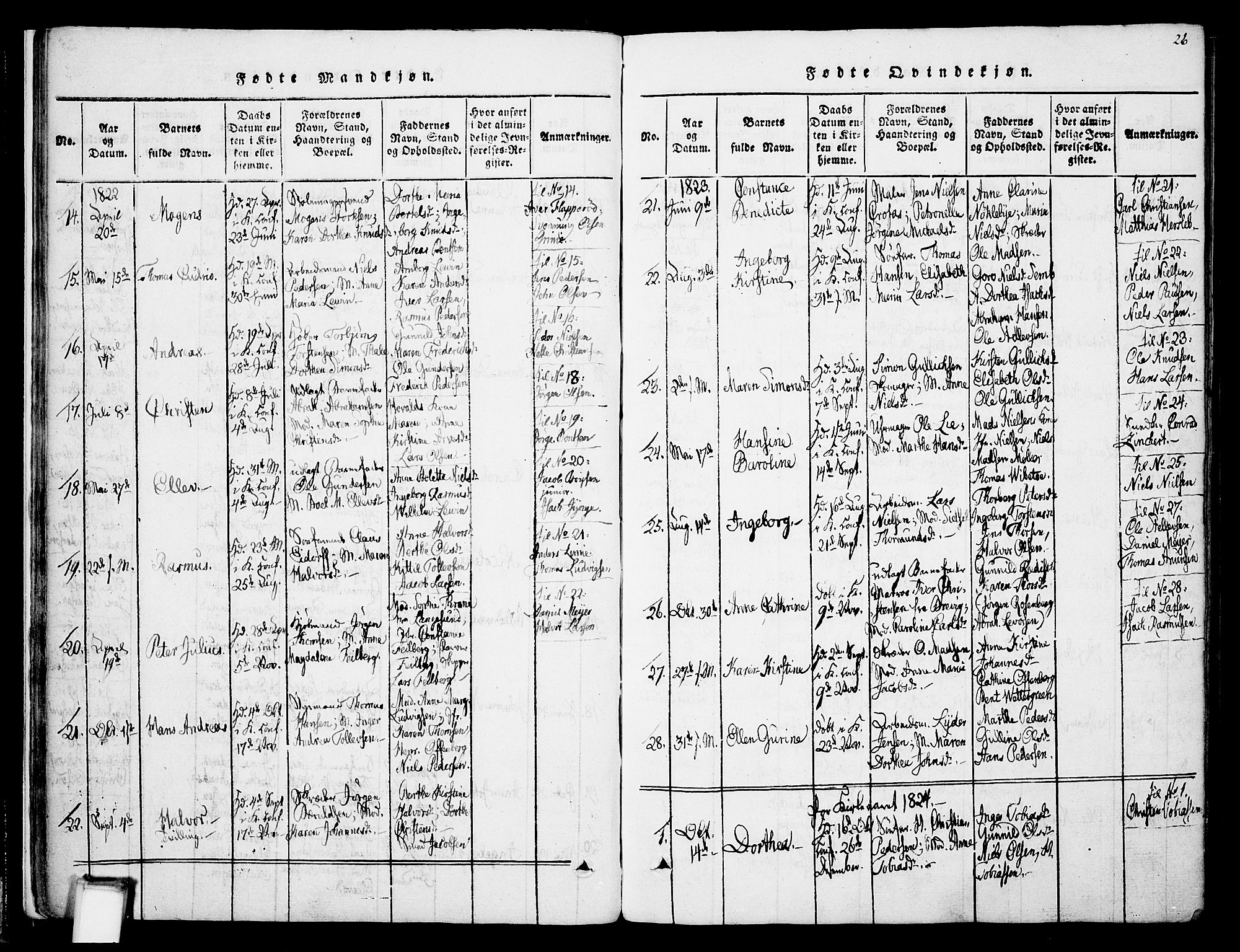 Skien kirkebøker, SAKO/A-302/F/Fa/L0005: Parish register (official) no. 5, 1814-1843, p. 26