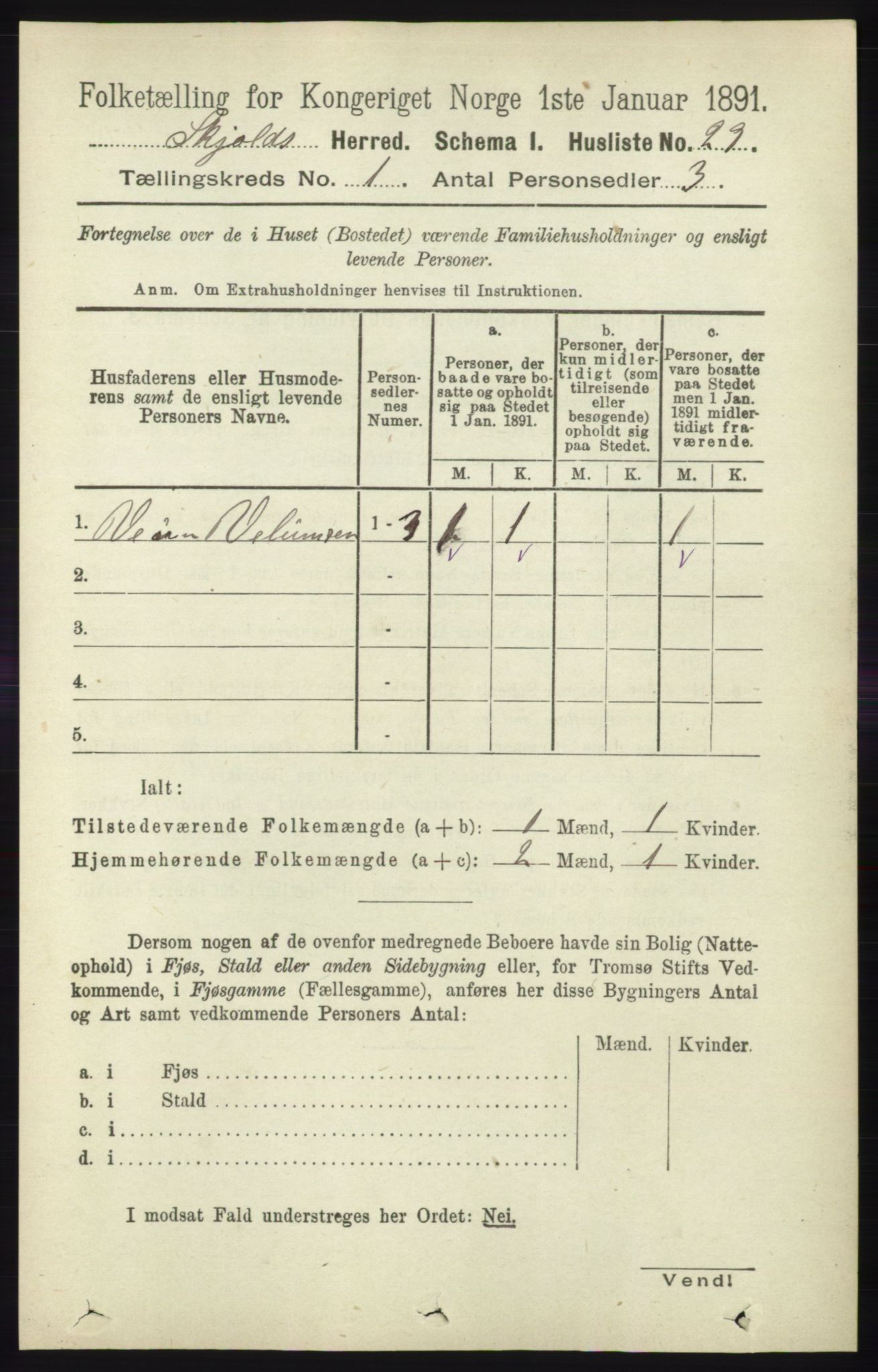 RA, 1891 census for 1154 Skjold, 1891, p. 63