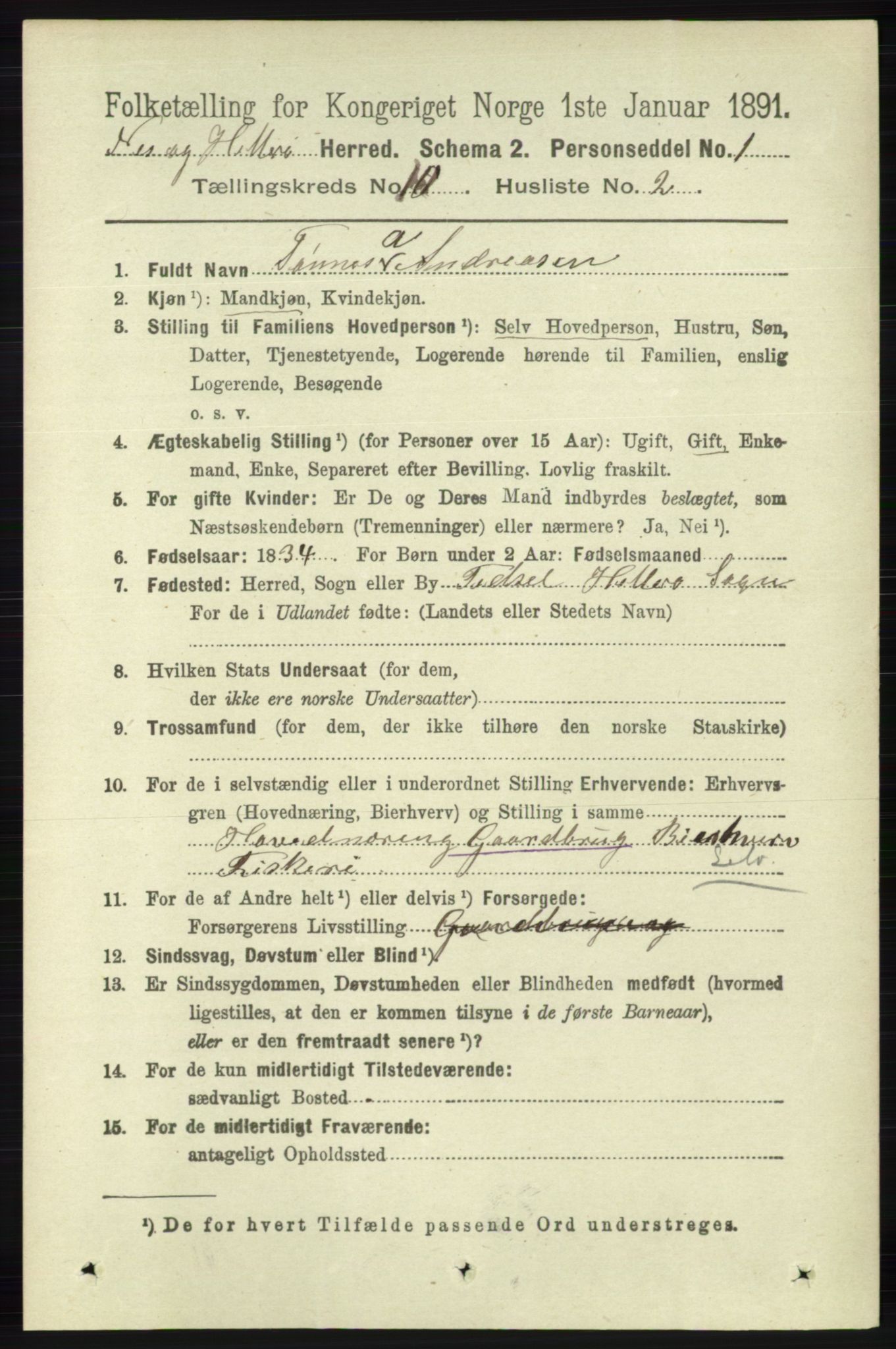 RA, 1891 census for 1043 Hidra og Nes, 1891, p. 4145