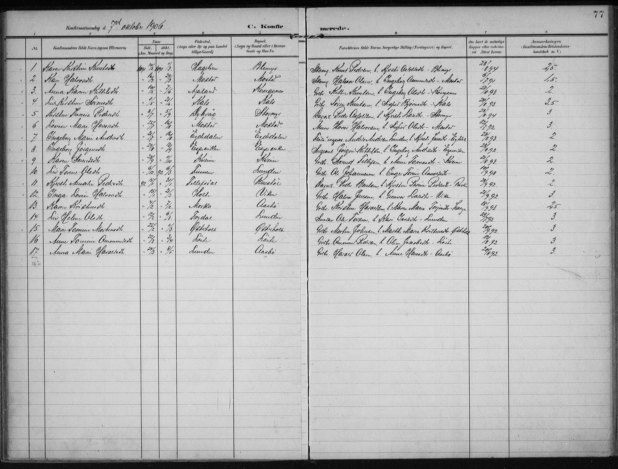 Gjerstad sokneprestkontor, AV/SAK-1111-0014/F/Fa/Faa/L0011: Parish register (official) no. A 11, 1903-1914, p. 77