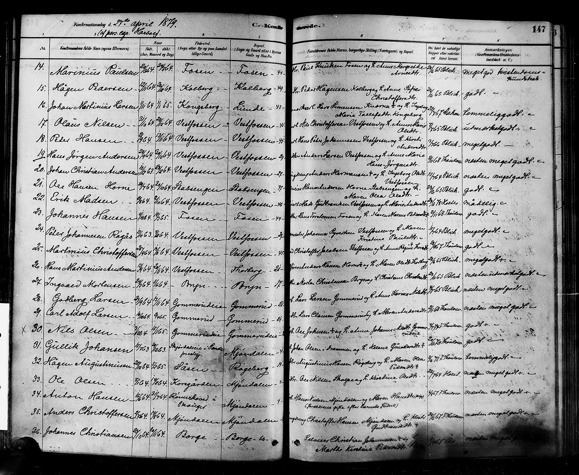 Eiker kirkebøker, AV/SAKO-A-4/F/Fb/L0001: Parish register (official) no. II 1, 1878-1888, p. 147