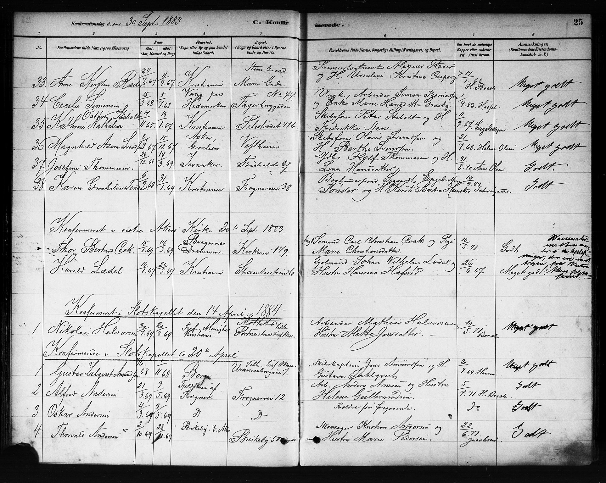 Uranienborg prestekontor Kirkebøker, SAO/A-10877/F/Fa/L0002: Parish register (official) no. 2, 1880-1896, p. 25