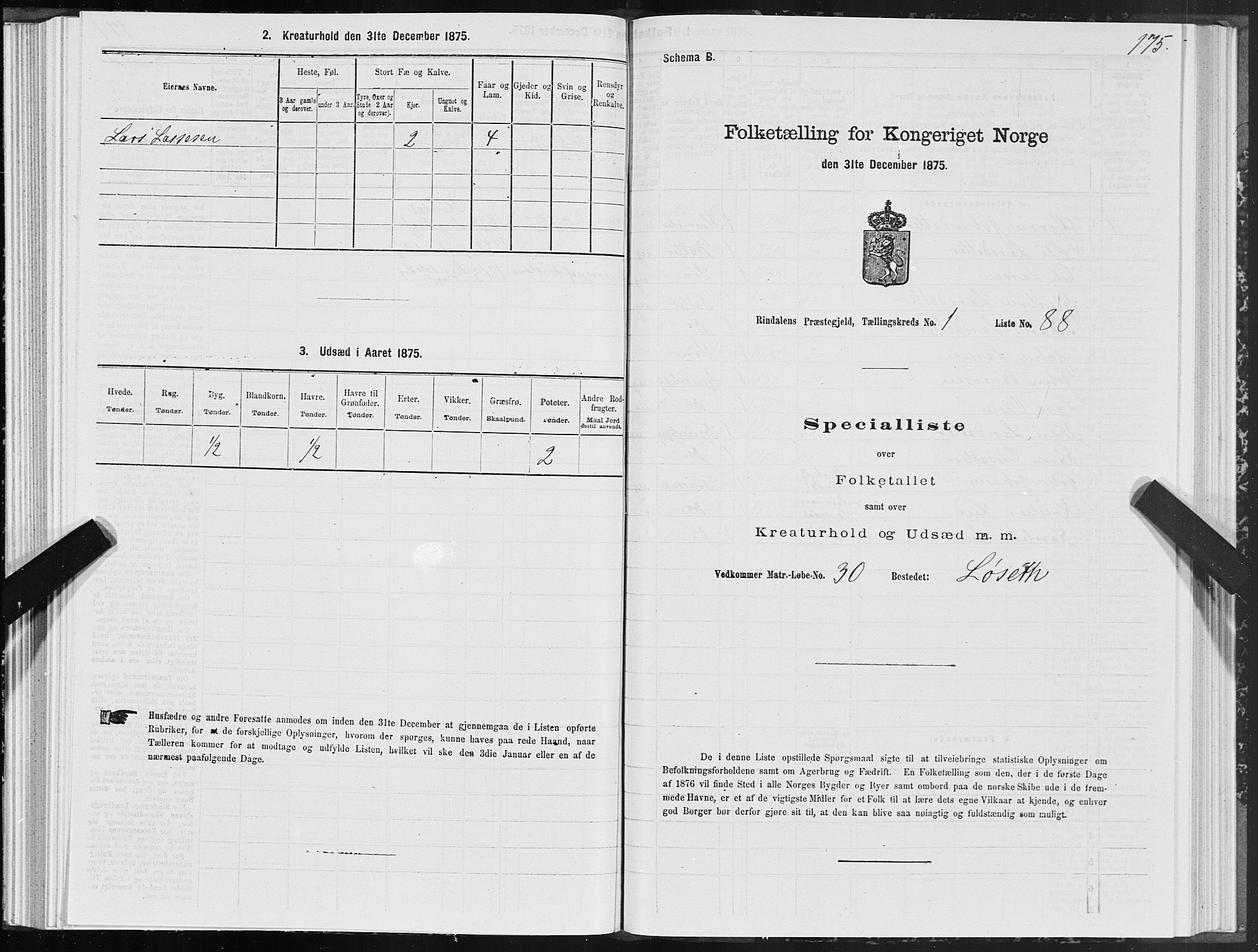 SAT, 1875 census for 1567P Rindal, 1875, p. 1175