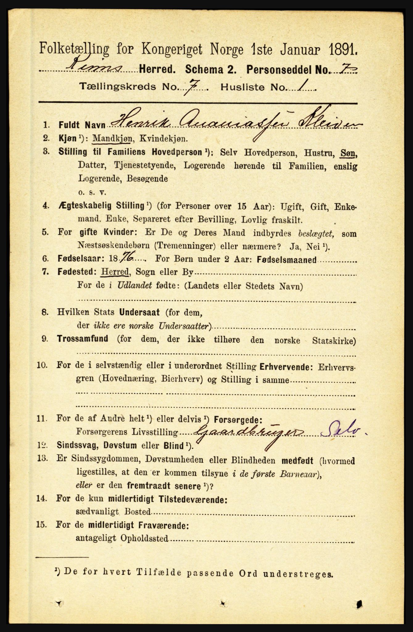 RA, 1891 census for 1437 Kinn, 1891, p. 2678