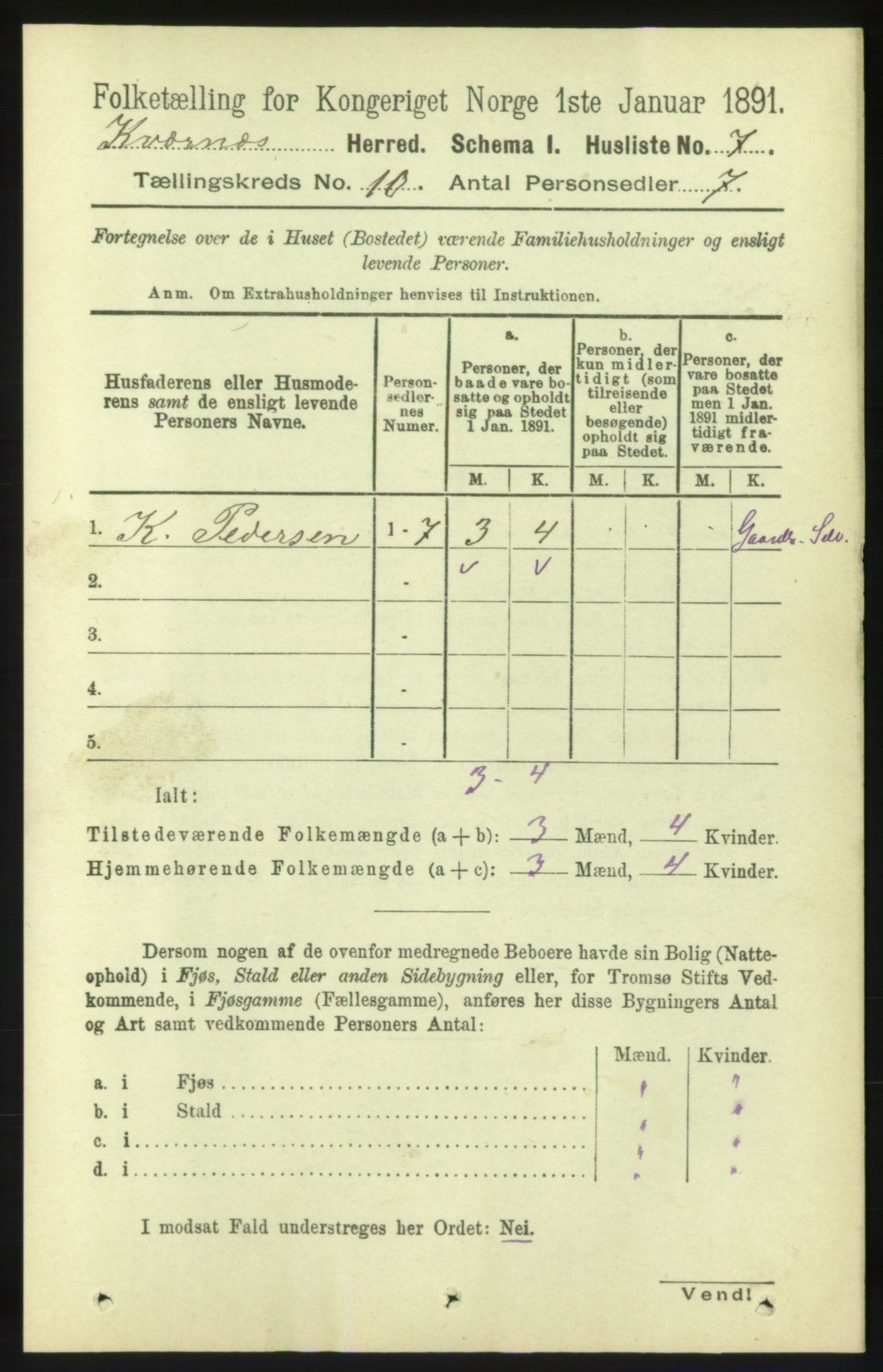 RA, 1891 census for 1553 Kvernes, 1891, p. 4276