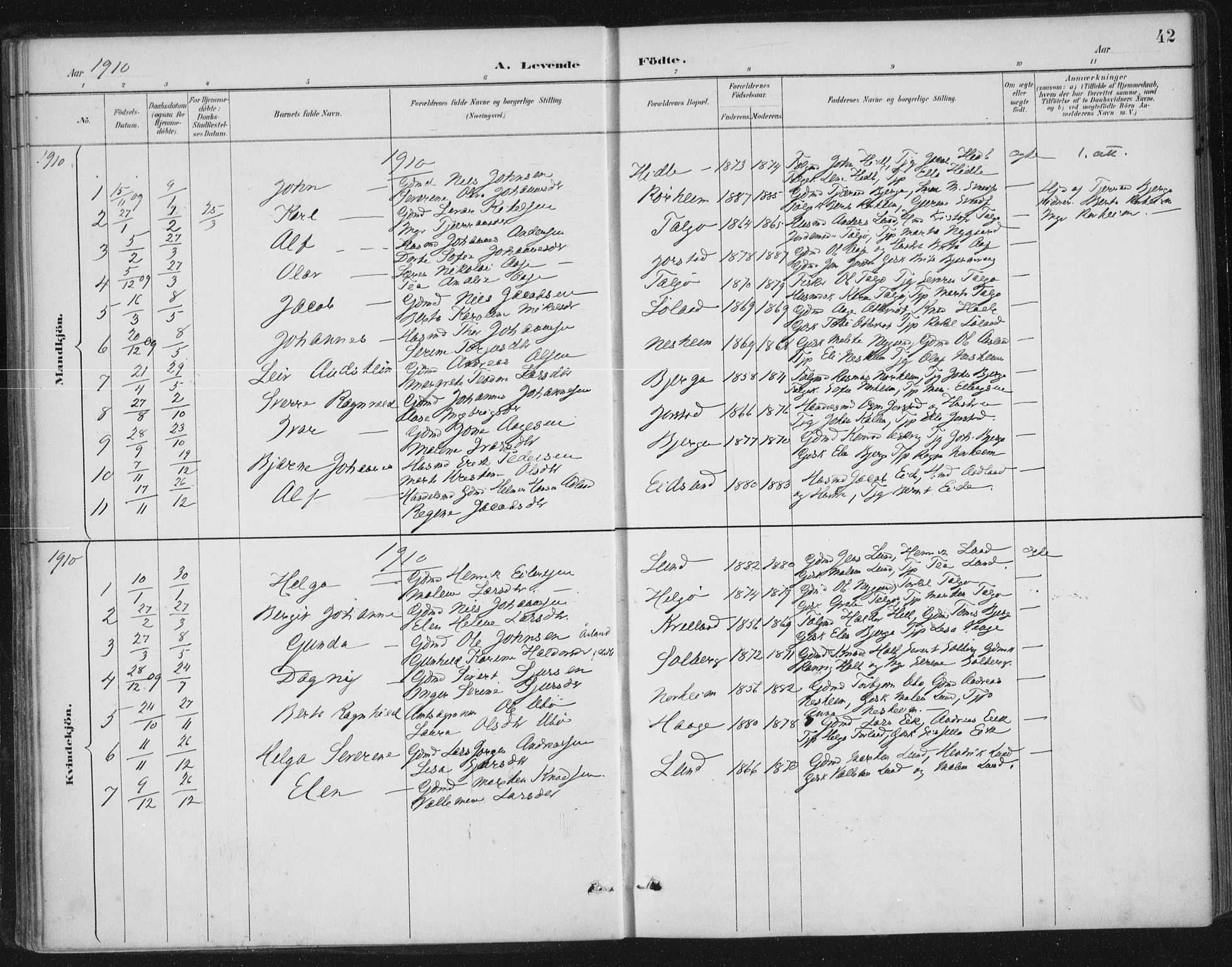 Nedstrand sokneprestkontor, AV/SAST-A-101841/01/IV: Parish register (official) no. A 13, 1887-1915, p. 42