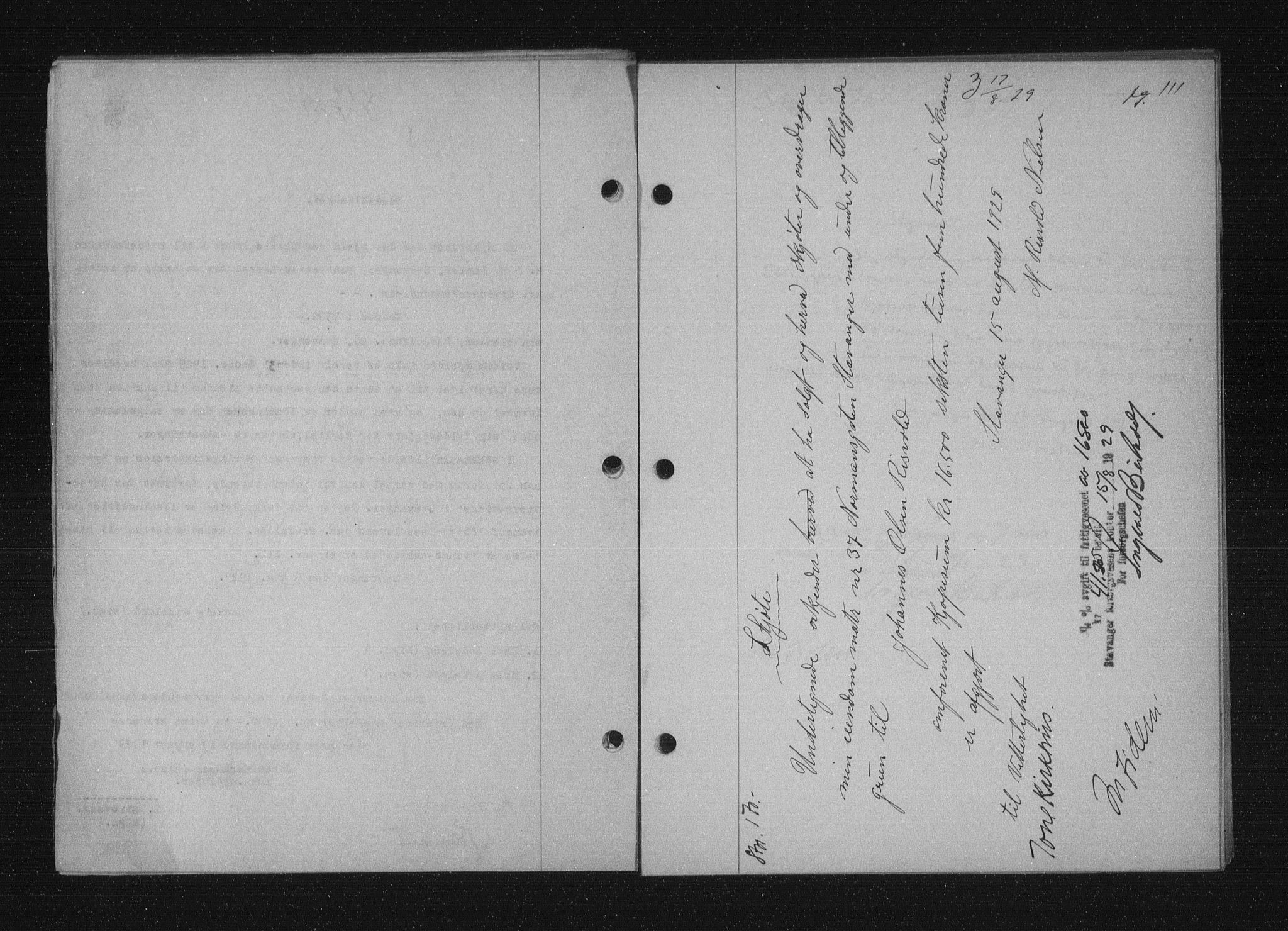 Stavanger byfogd, SAST/A-101408/001/4/41/410/410BB/L0056: Mortgage book no. 44, 1929-1930, Deed date: 17.08.1929