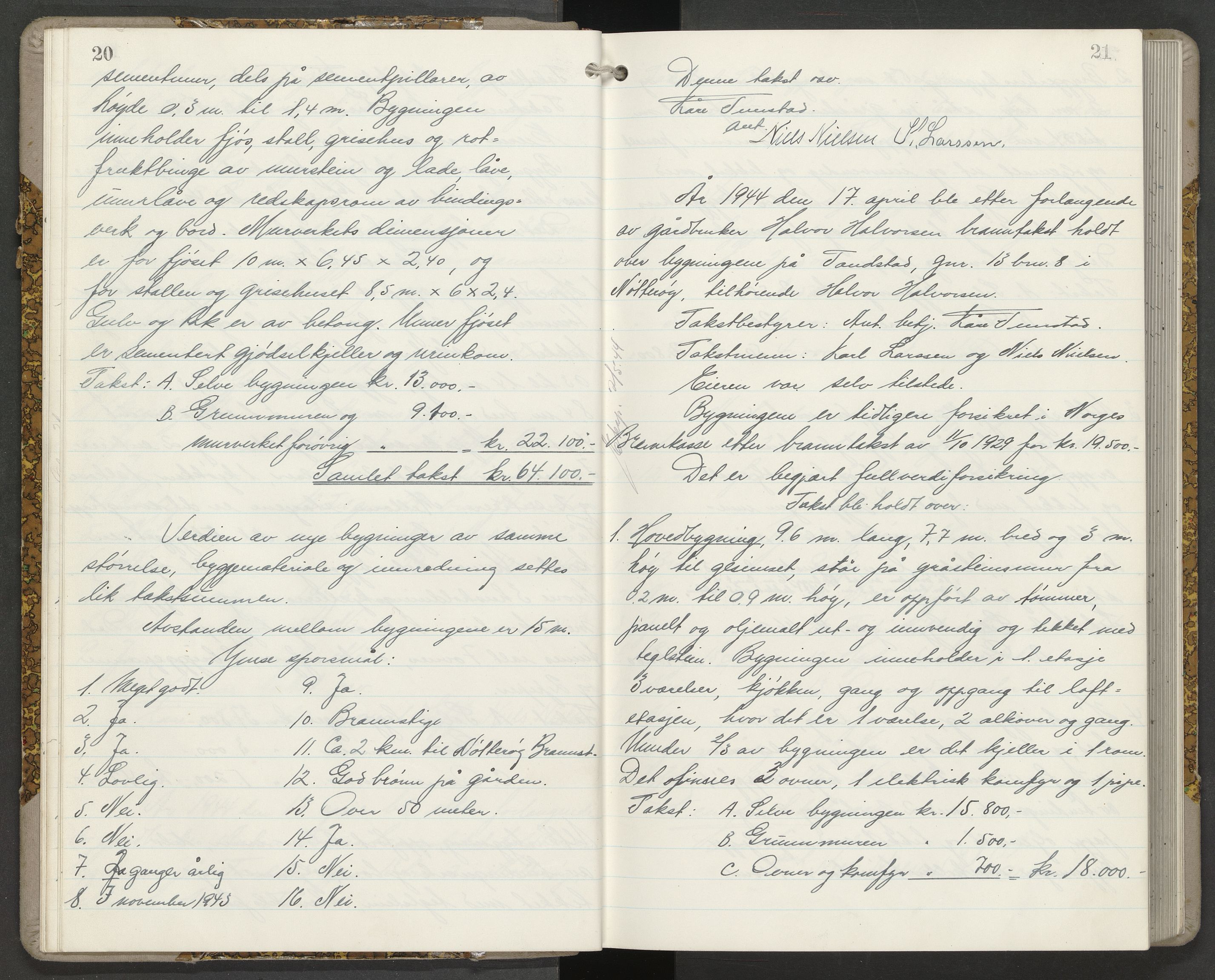 Nøtterøy lensmannskontor, AV/SAKO-A-540/Y/Yg/Yga/L0022: Branntakstprotokoll, 1944-1945, p. 20-21
