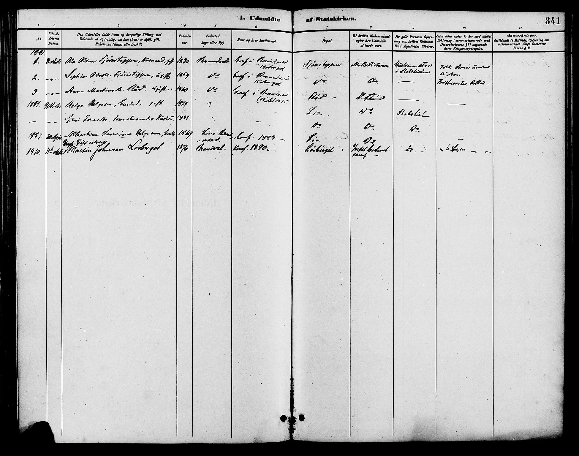 Brandval prestekontor, SAH/PREST-034/H/Ha/Haa/L0002: Parish register (official) no. 2, 1880-1894, p. 341