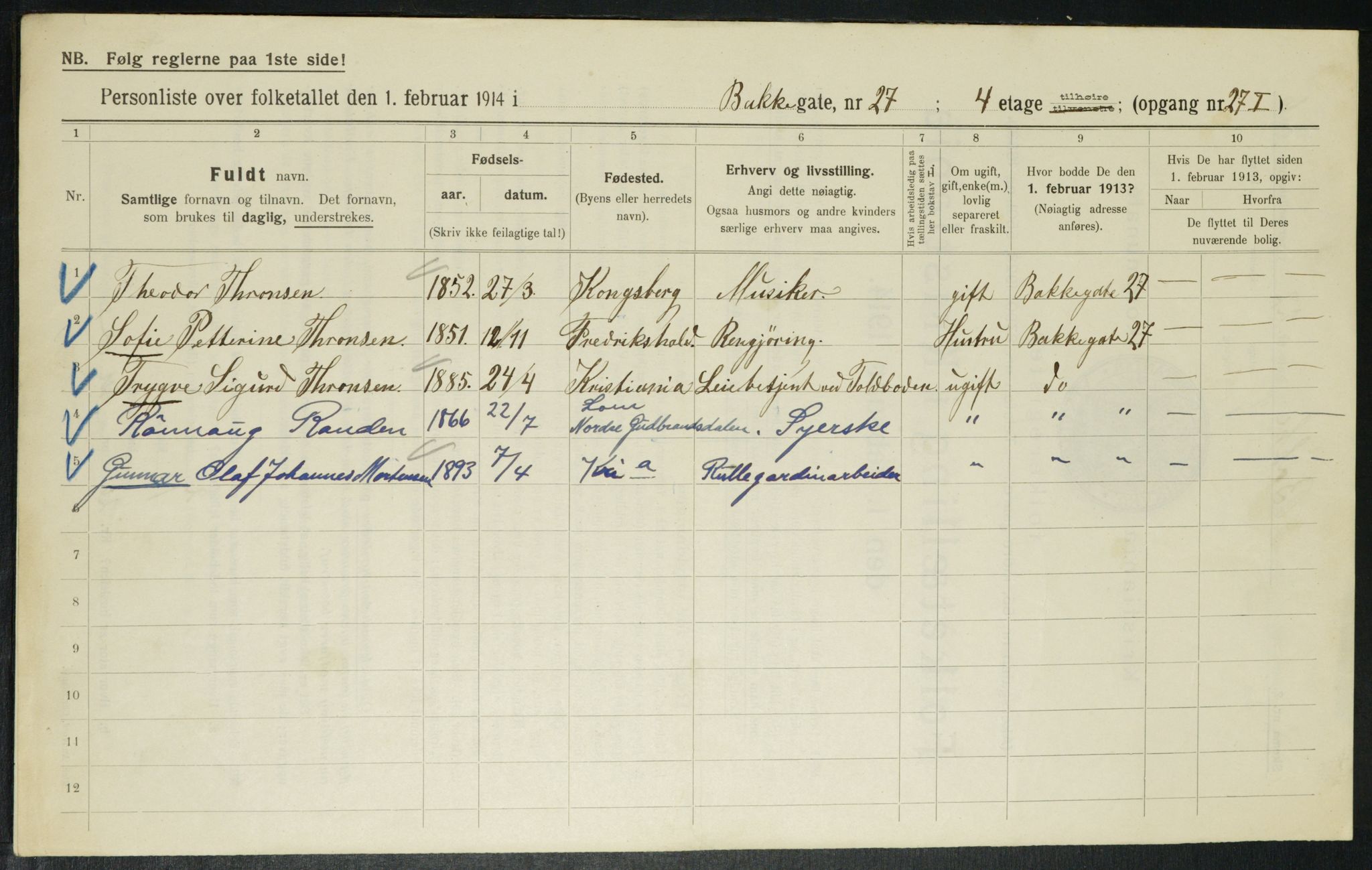 OBA, Municipal Census 1914 for Kristiania, 1914, p. 3048