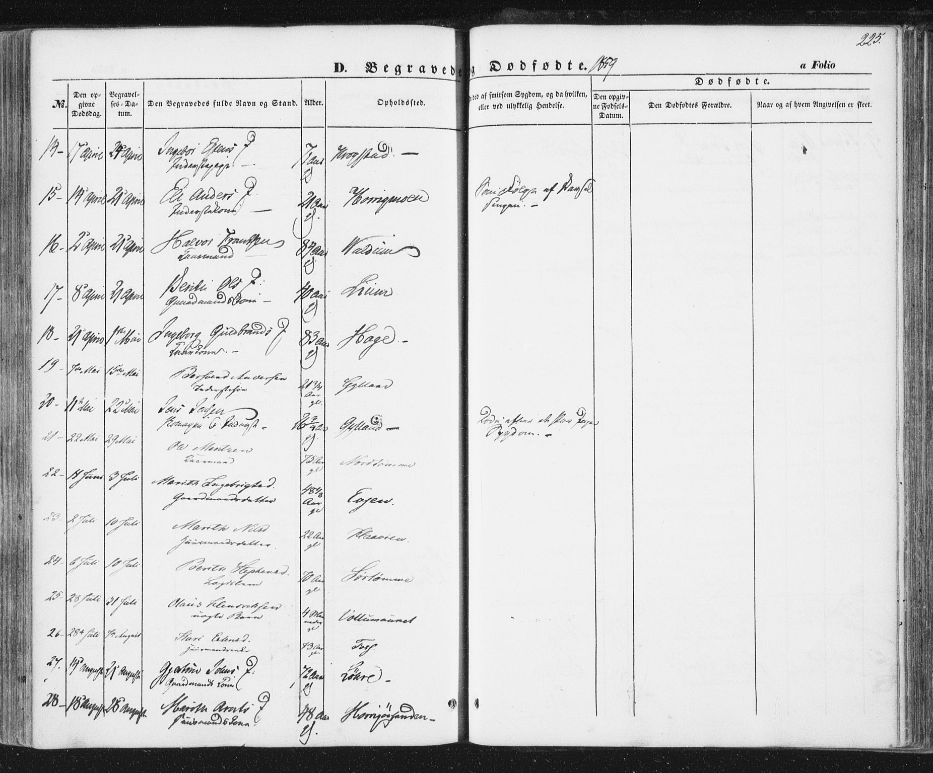 Ministerialprotokoller, klokkerbøker og fødselsregistre - Sør-Trøndelag, AV/SAT-A-1456/692/L1103: Parish register (official) no. 692A03, 1849-1870, p. 225