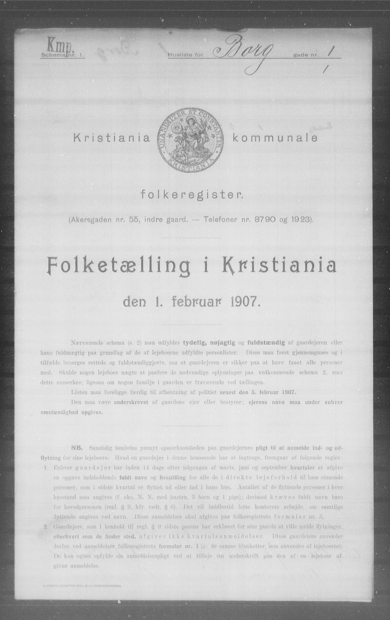 OBA, Municipal Census 1907 for Kristiania, 1907, p. 4046