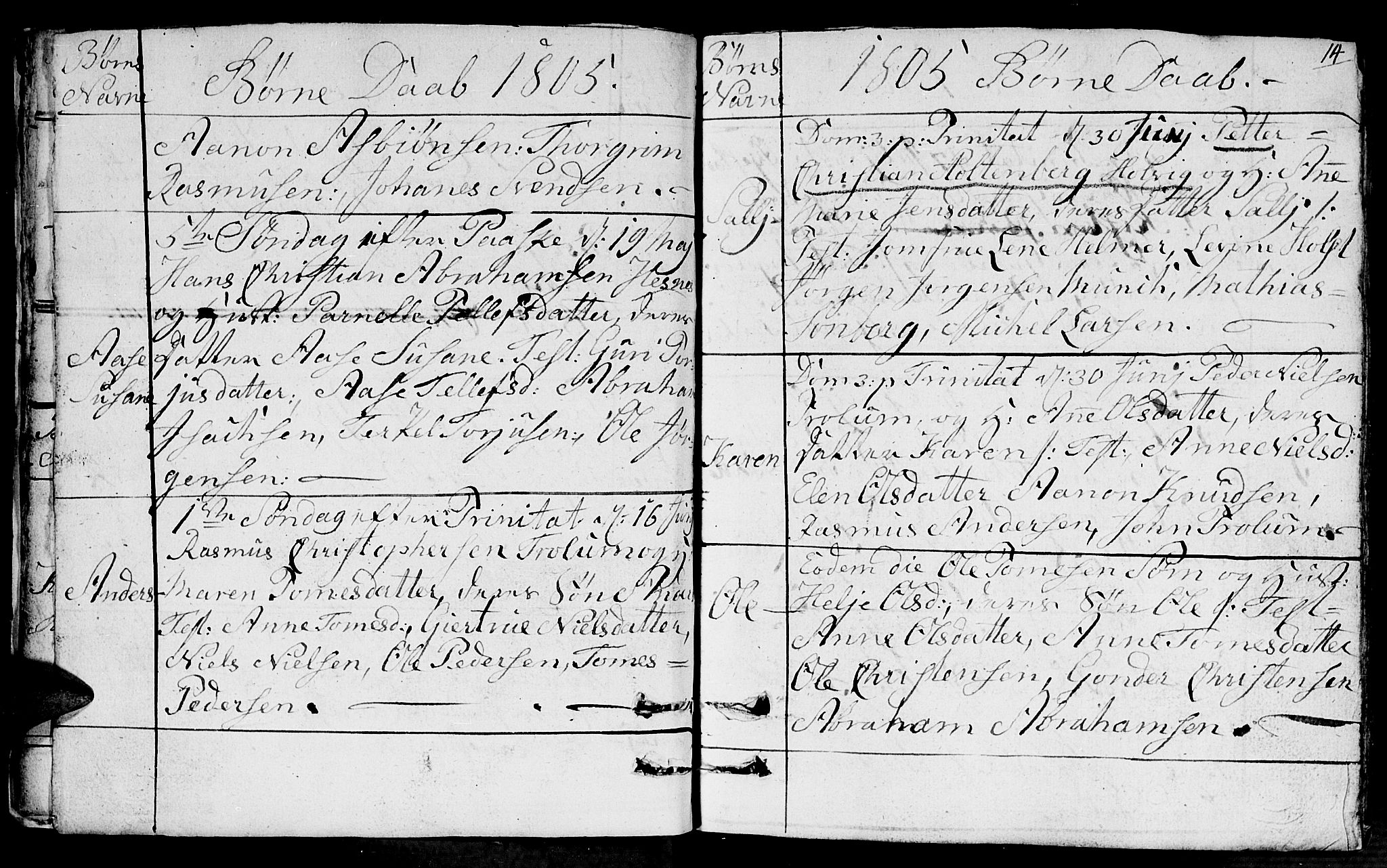 Fjære sokneprestkontor, AV/SAK-1111-0011/F/Fb/L0006: Parish register (copy) no. B 6, 1803-1817, p. 14