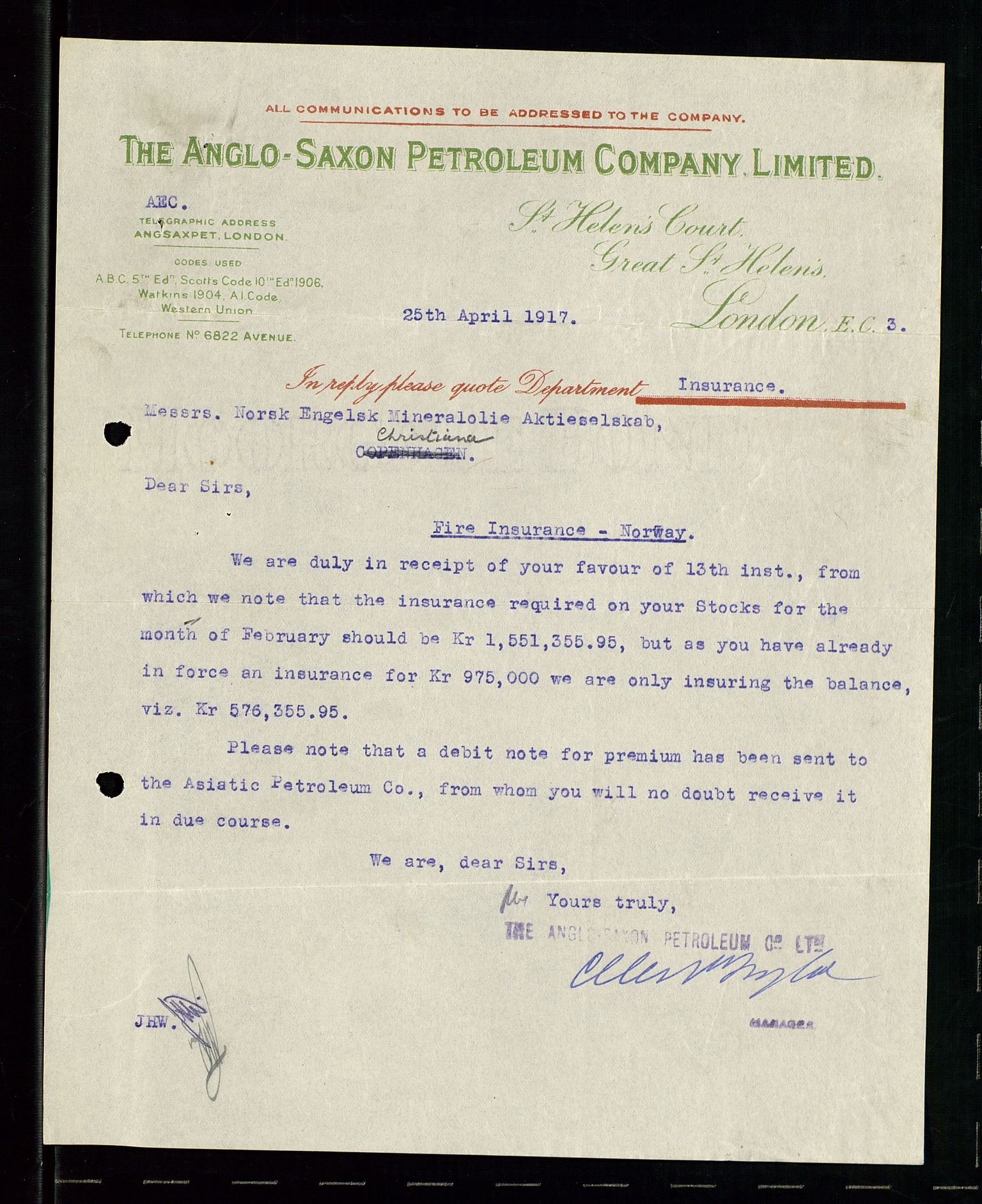 Pa 1521 - A/S Norske Shell, AV/SAST-A-101915/E/Ea/Eaa/L0001: Sjefskorrespondanse, 1917, p. 56