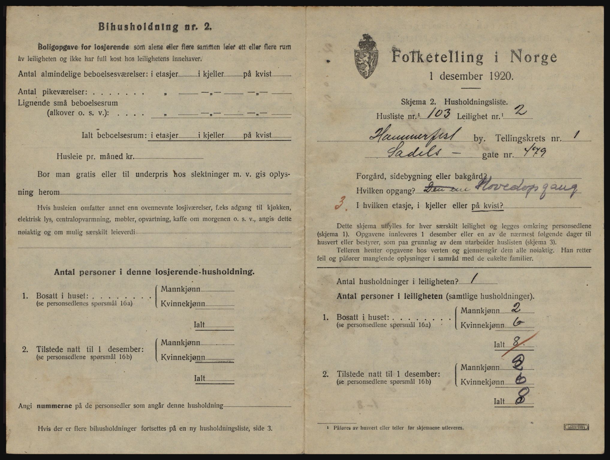 SATØ, 1920 census for Hammerfest, 1920, p. 1352