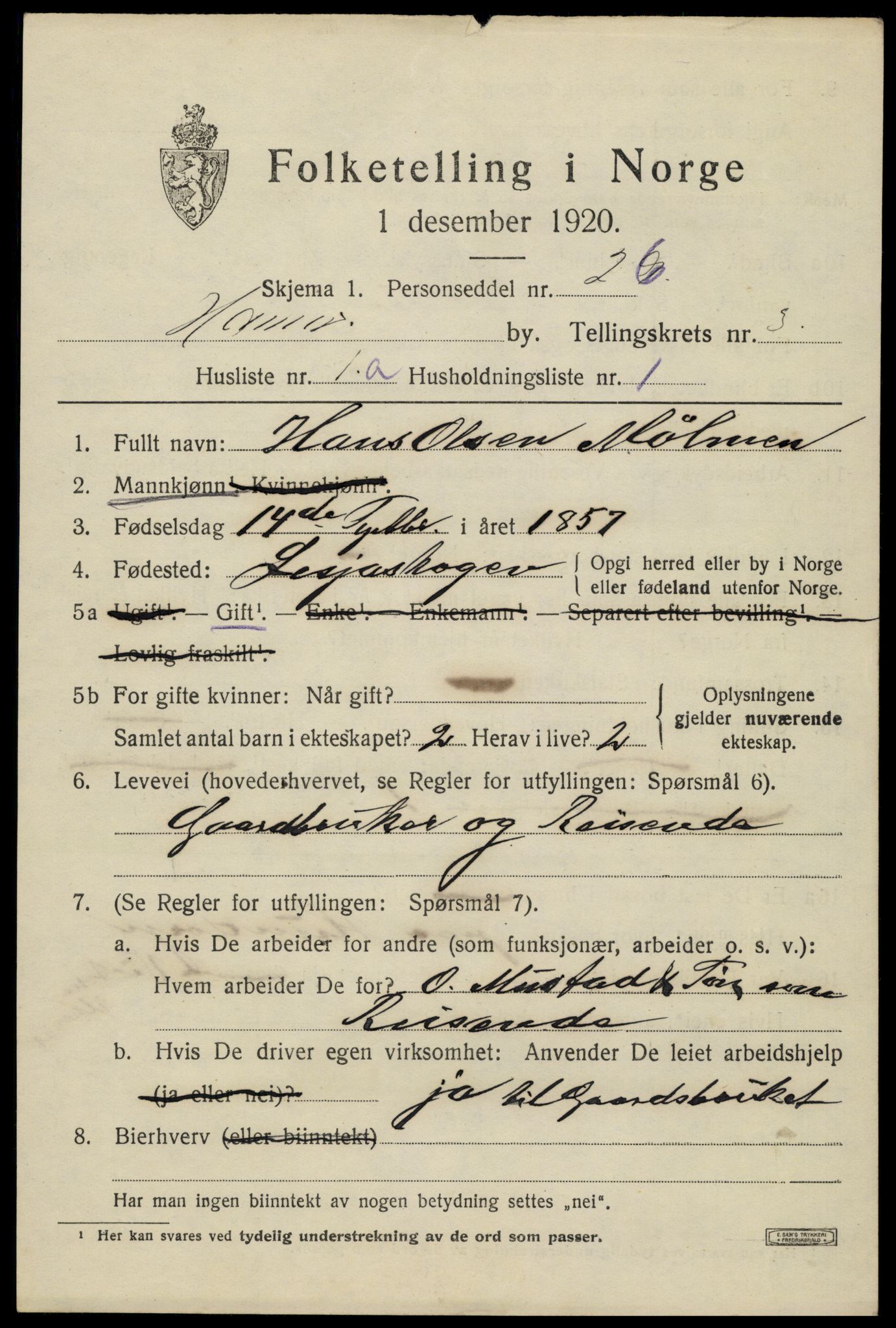 SAH, 1920 census for Hamar, 1920, p. 6769