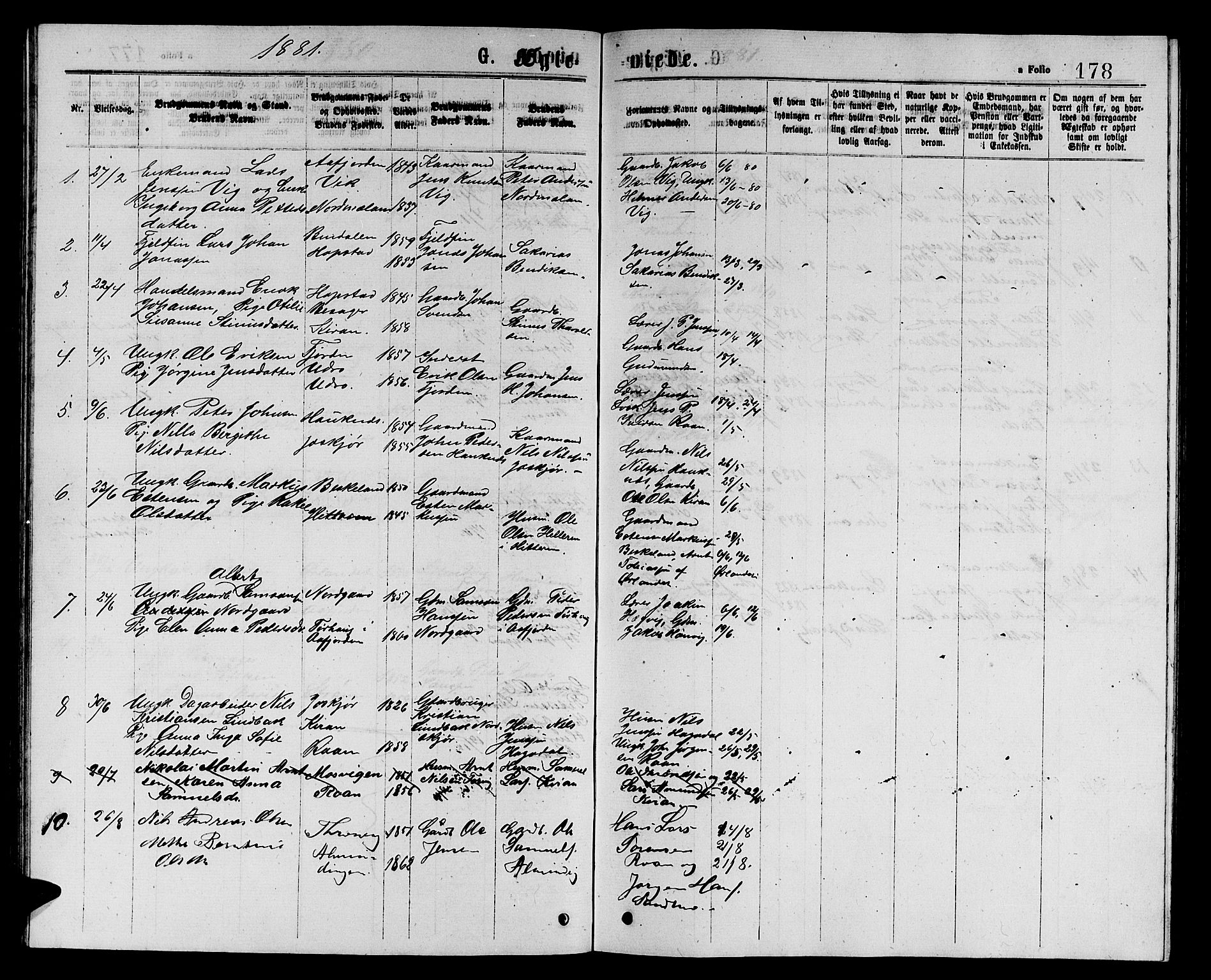 Ministerialprotokoller, klokkerbøker og fødselsregistre - Sør-Trøndelag, SAT/A-1456/657/L0715: Parish register (copy) no. 657C02, 1873-1888, p. 178