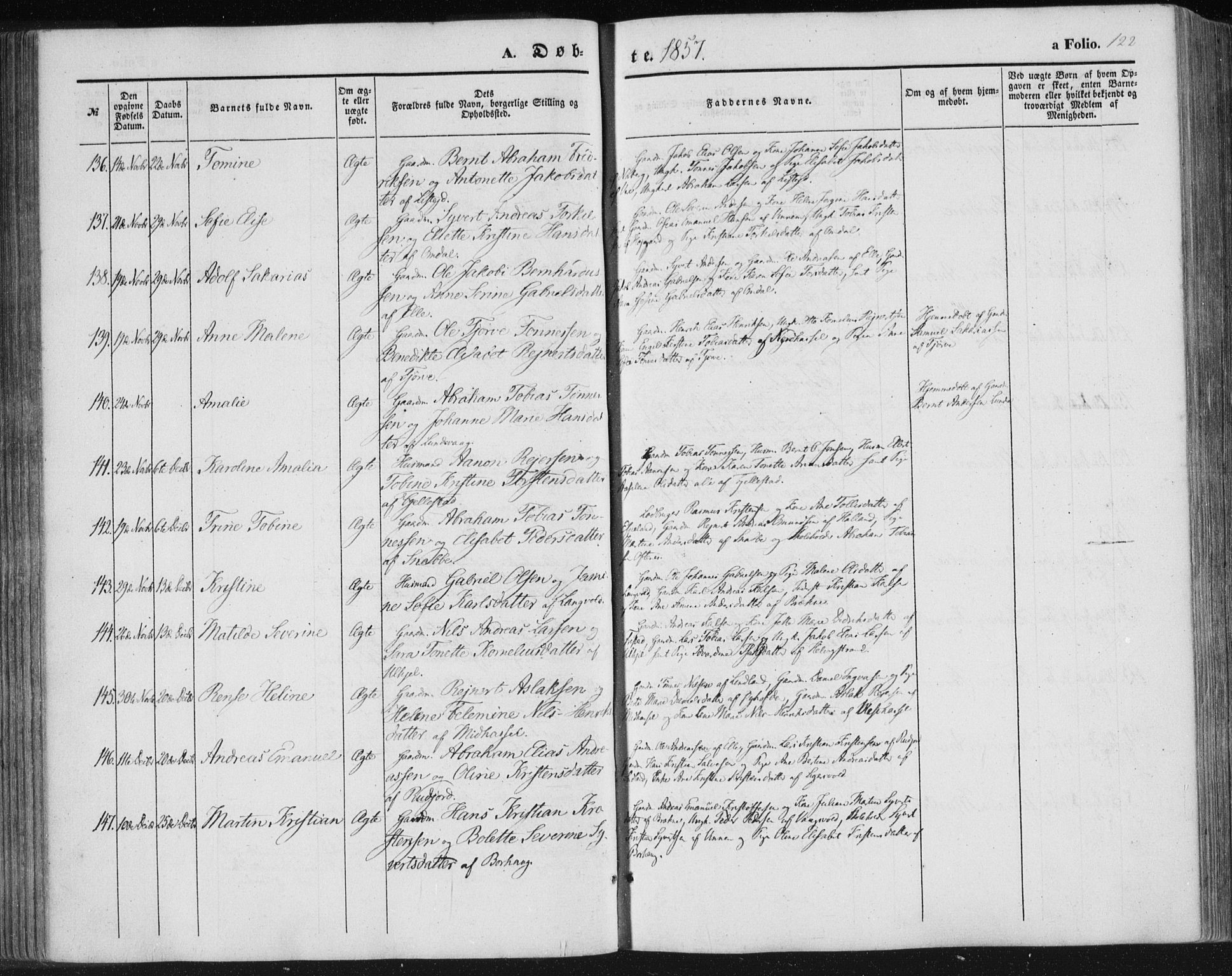 Lista sokneprestkontor, AV/SAK-1111-0027/F/Fa/L0010: Parish register (official) no. A 10, 1846-1861, p. 122