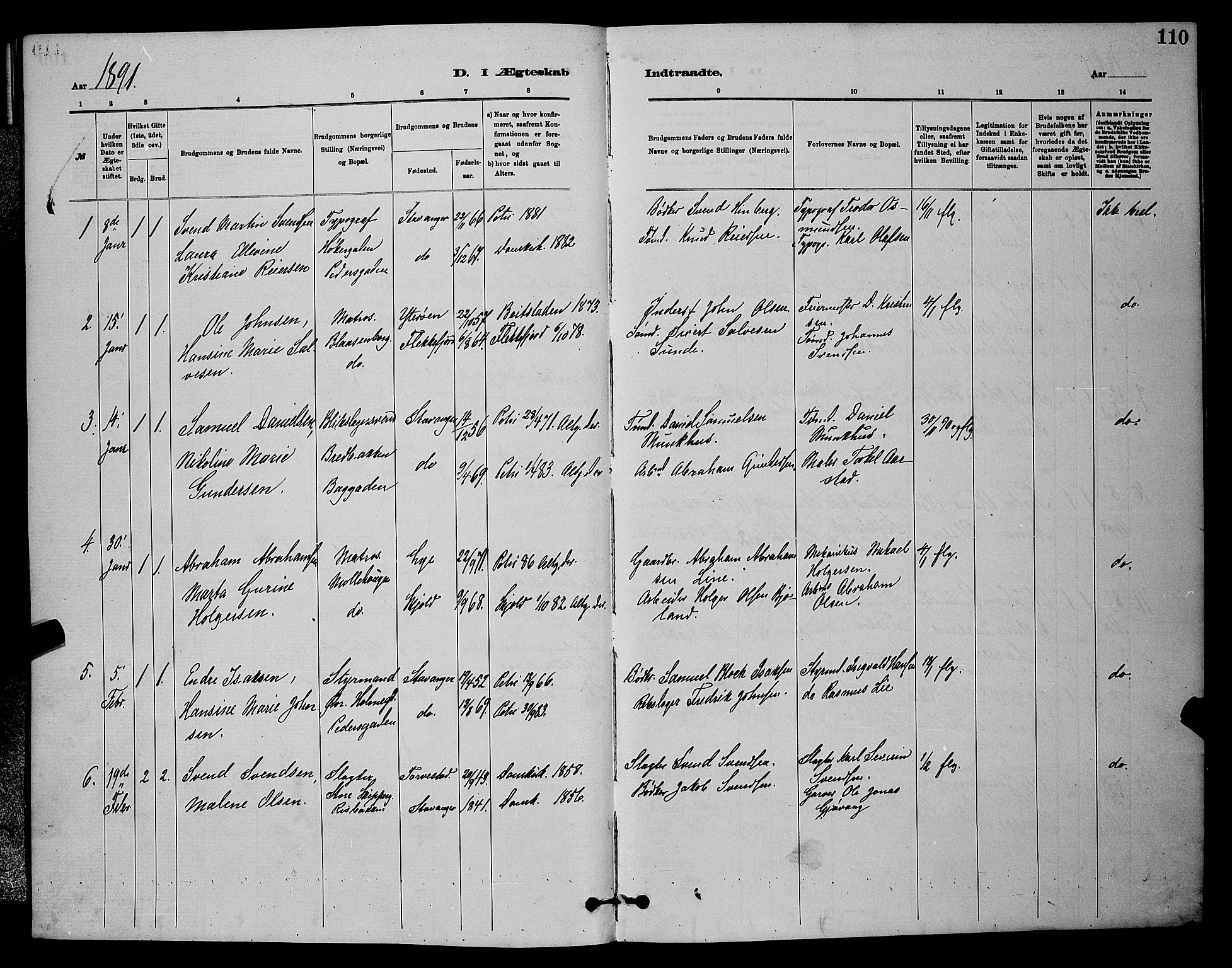 St. Johannes sokneprestkontor, AV/SAST-A-101814/001/30/30BB/L0001: Parish register (copy) no. B 1, 1885-1897, p. 110