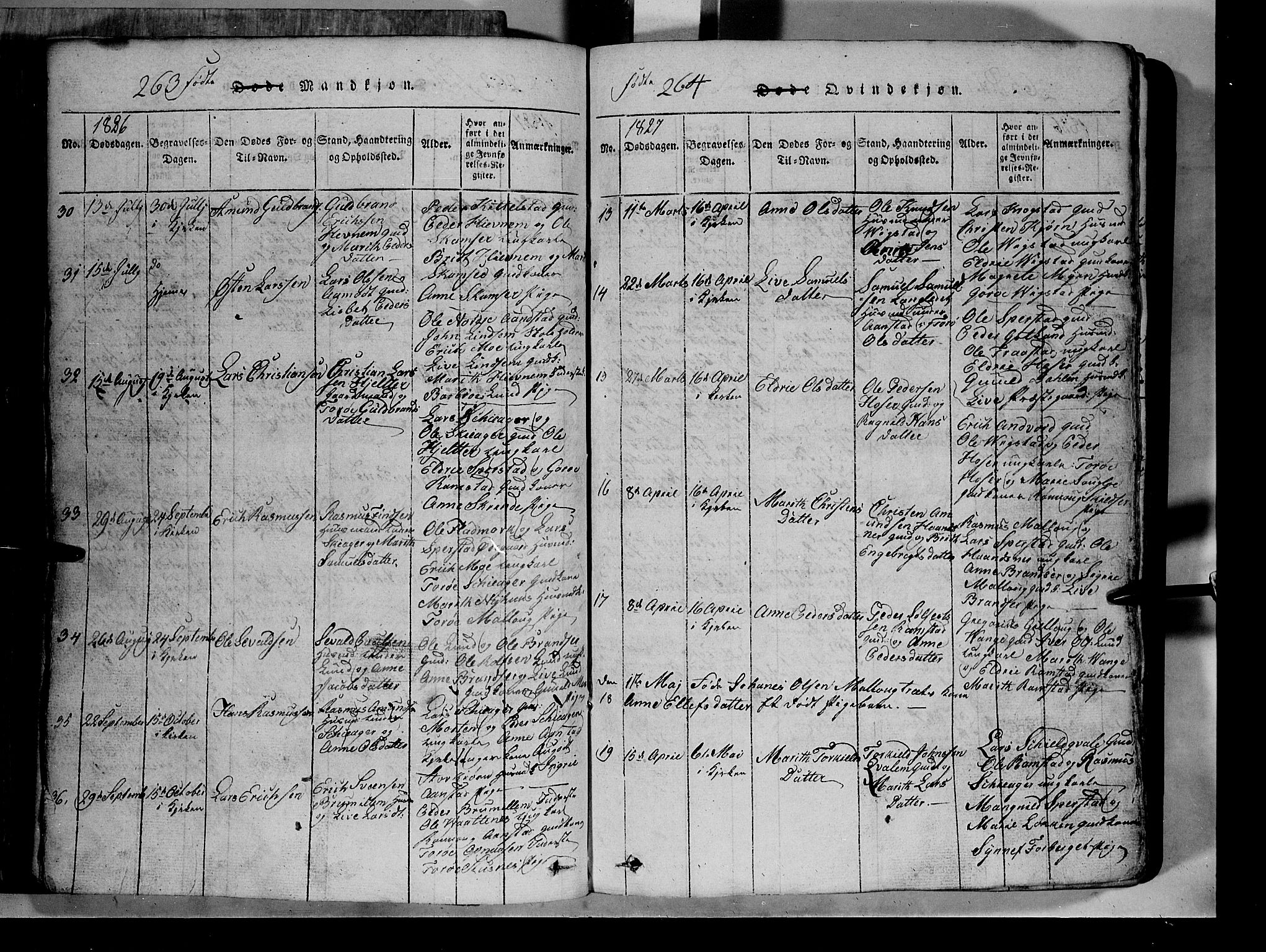 Lom prestekontor, SAH/PREST-070/L/L0003: Parish register (copy) no. 3, 1815-1844, p. 263-264