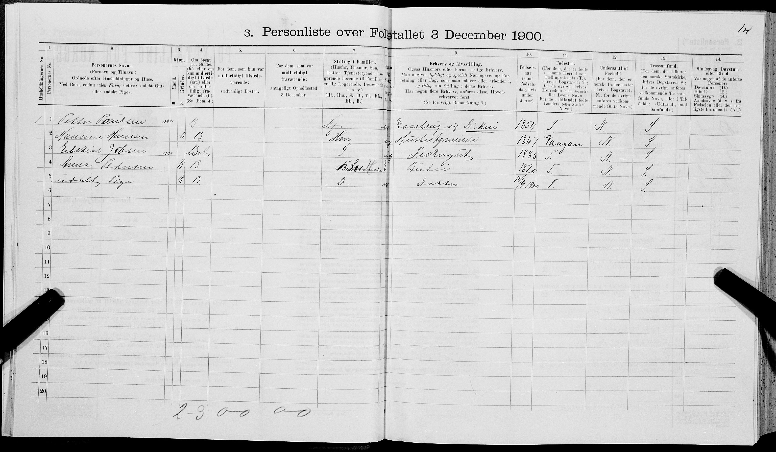 SAT, 1900 census for Hadsel, 1900, p. 478