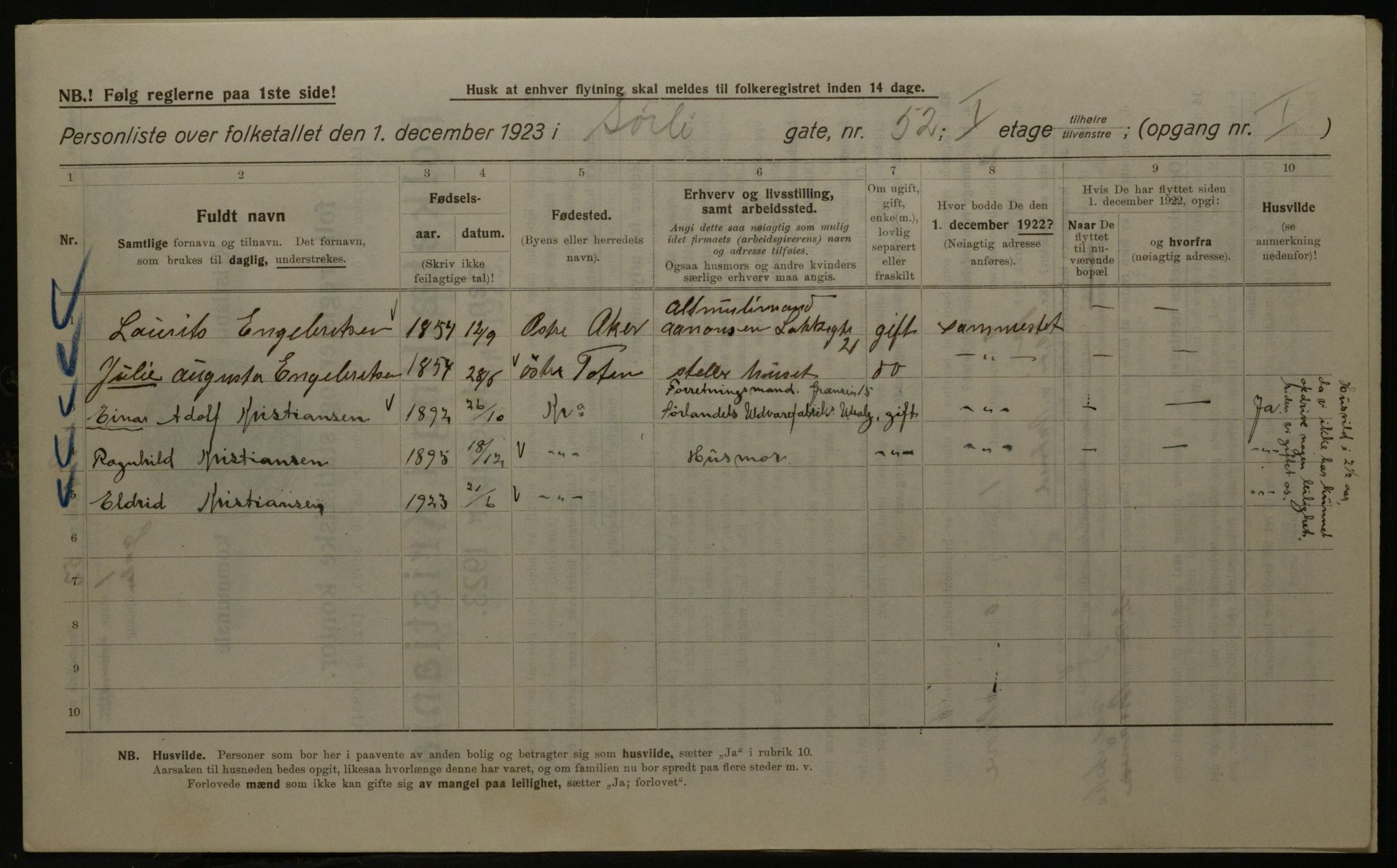 OBA, Municipal Census 1923 for Kristiania, 1923, p. 118284