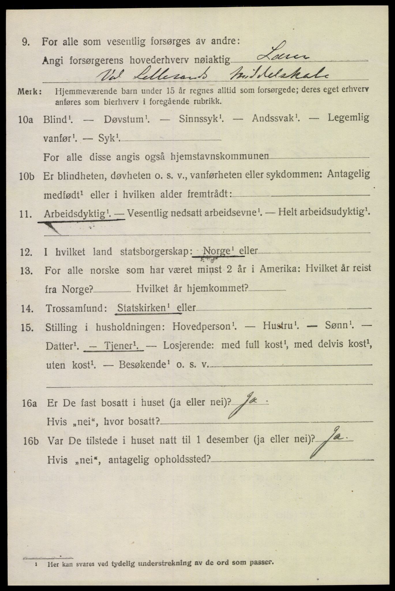 SAK, 1920 census for Vestre Moland, 1920, p. 1064