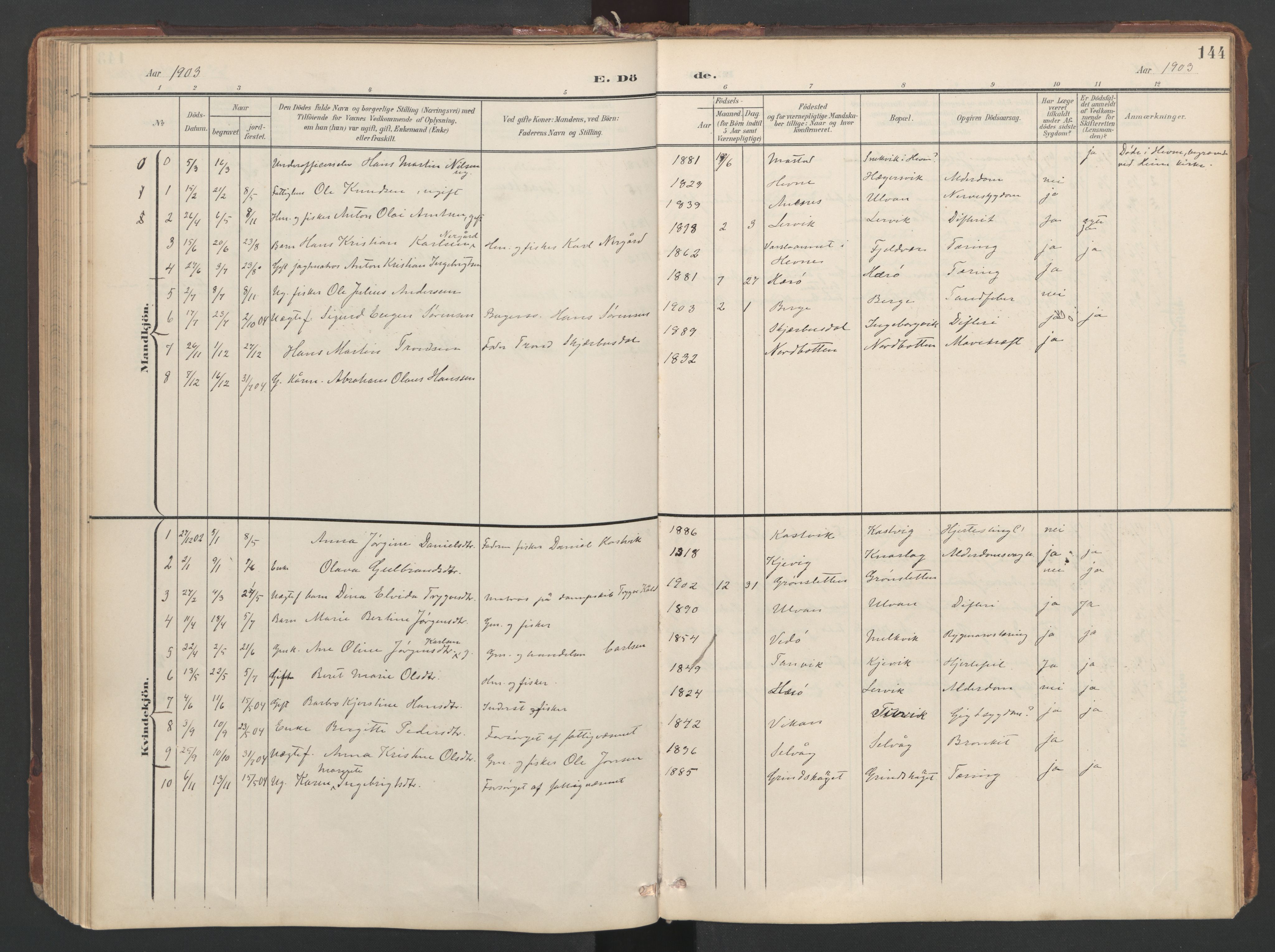 Ministerialprotokoller, klokkerbøker og fødselsregistre - Sør-Trøndelag, AV/SAT-A-1456/638/L0568: Parish register (official) no. 638A01, 1901-1916, p. 144