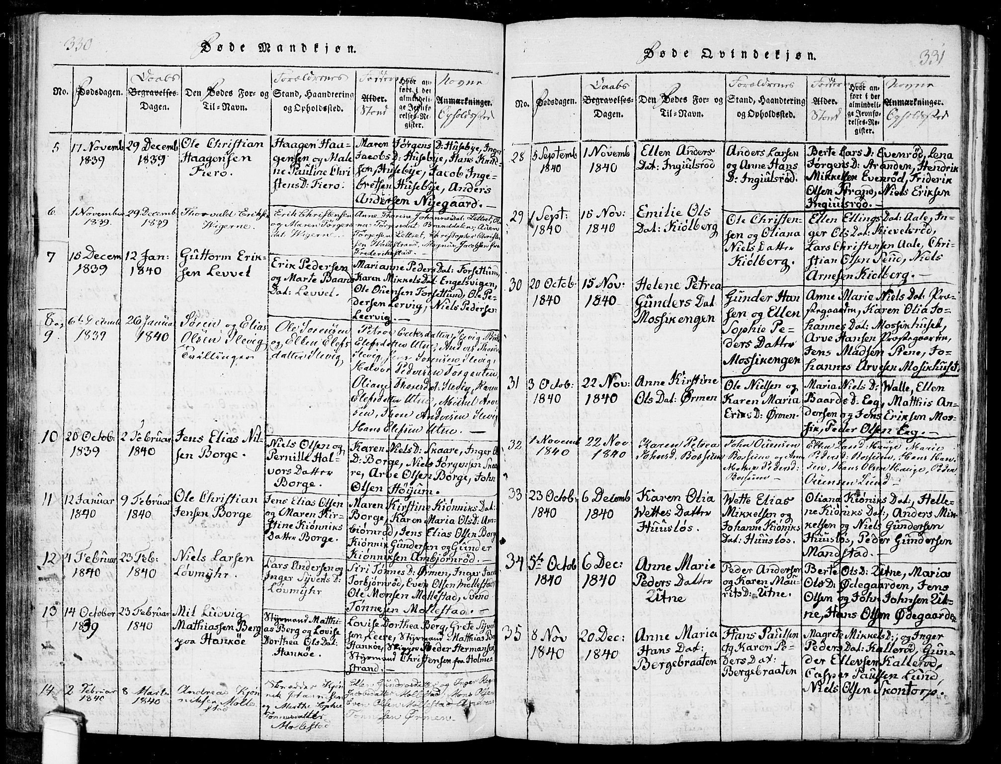 Onsøy prestekontor Kirkebøker, SAO/A-10914/F/Fa/L0002: Parish register (official) no. I 2, 1814-1840, p. 330-331