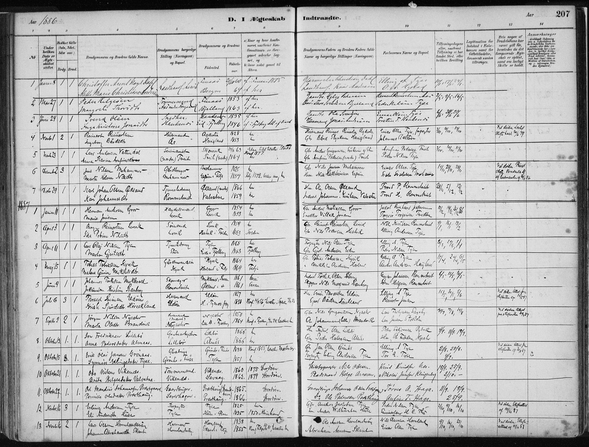 Stord sokneprestembete, SAB/A-78201/H/Haa: Parish register (official) no. B 2, 1878-1913, p. 207