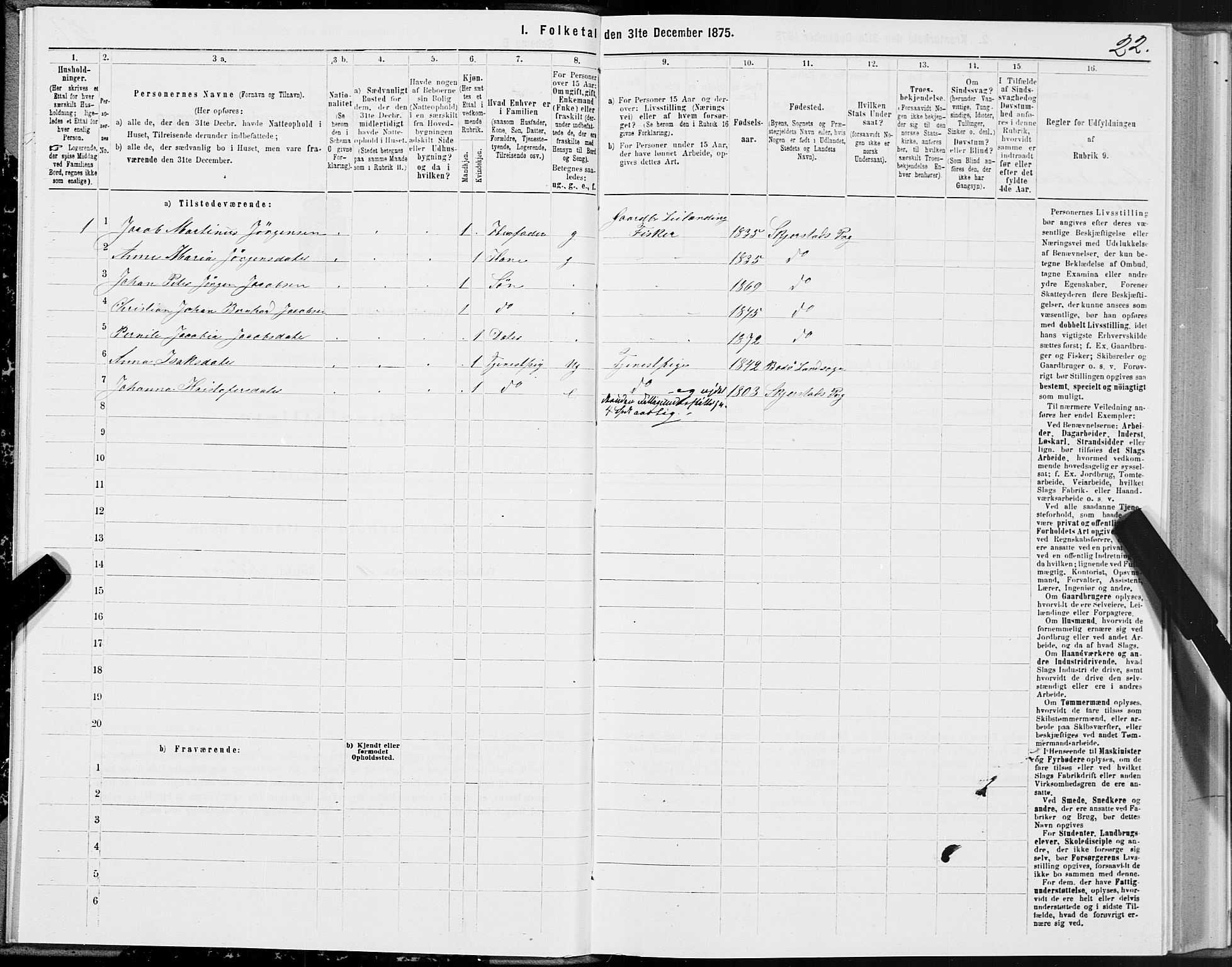 SAT, 1875 census for 1842P Skjerstad, 1875, p. 1022
