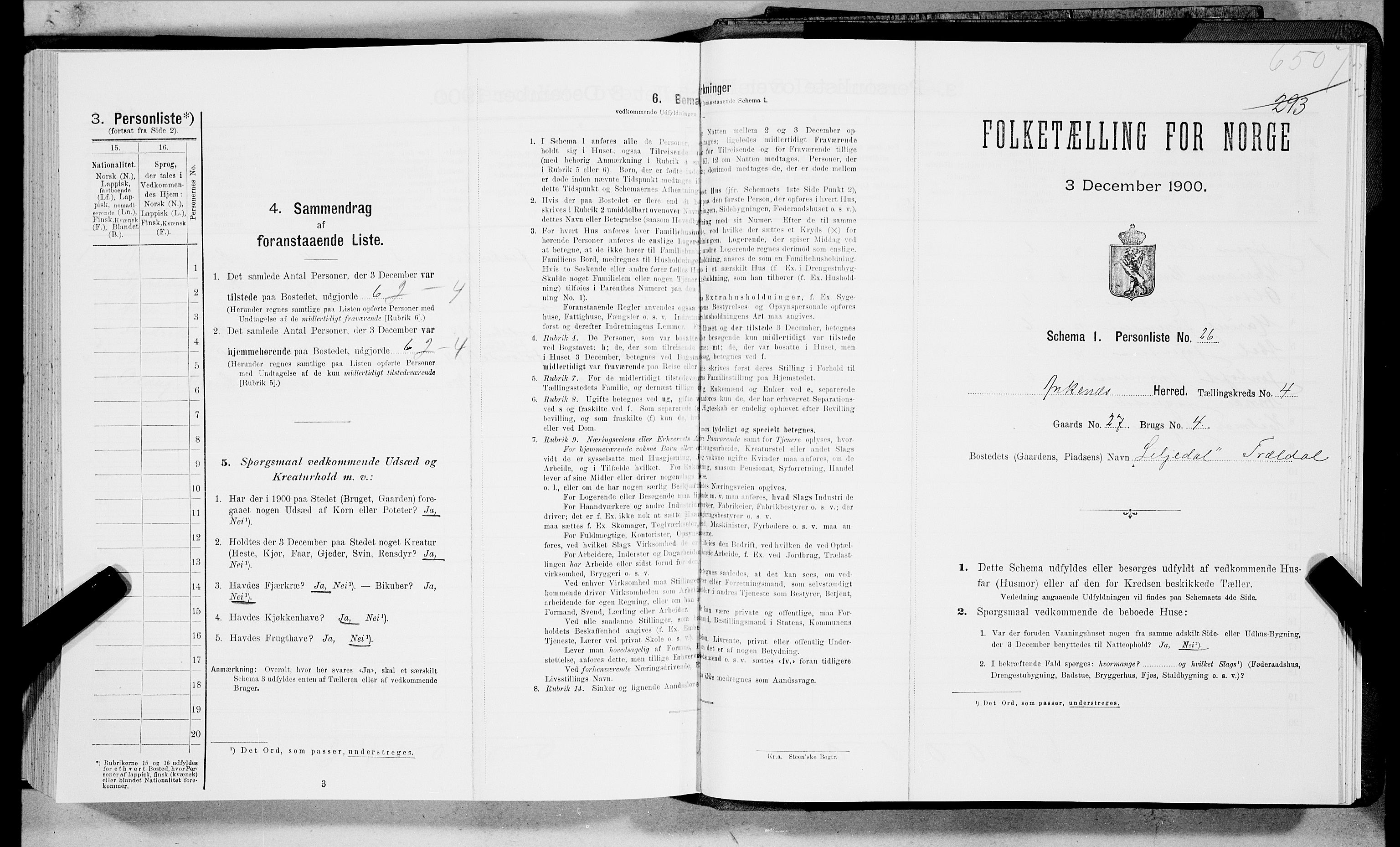 SAT, 1900 census for Ankenes, 1900, p. 290