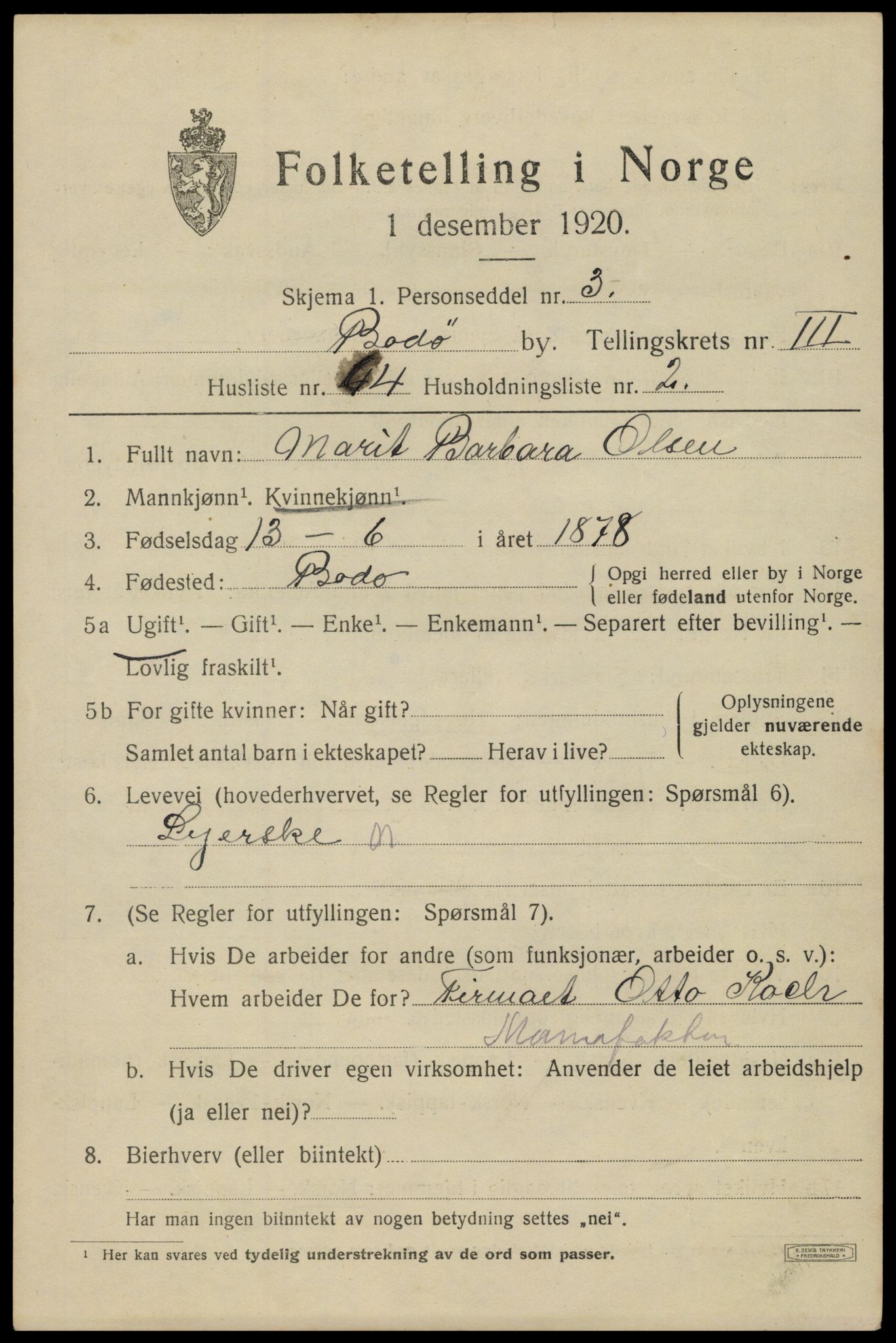 SAT, 1920 census for Bodø, 1920, p. 6995