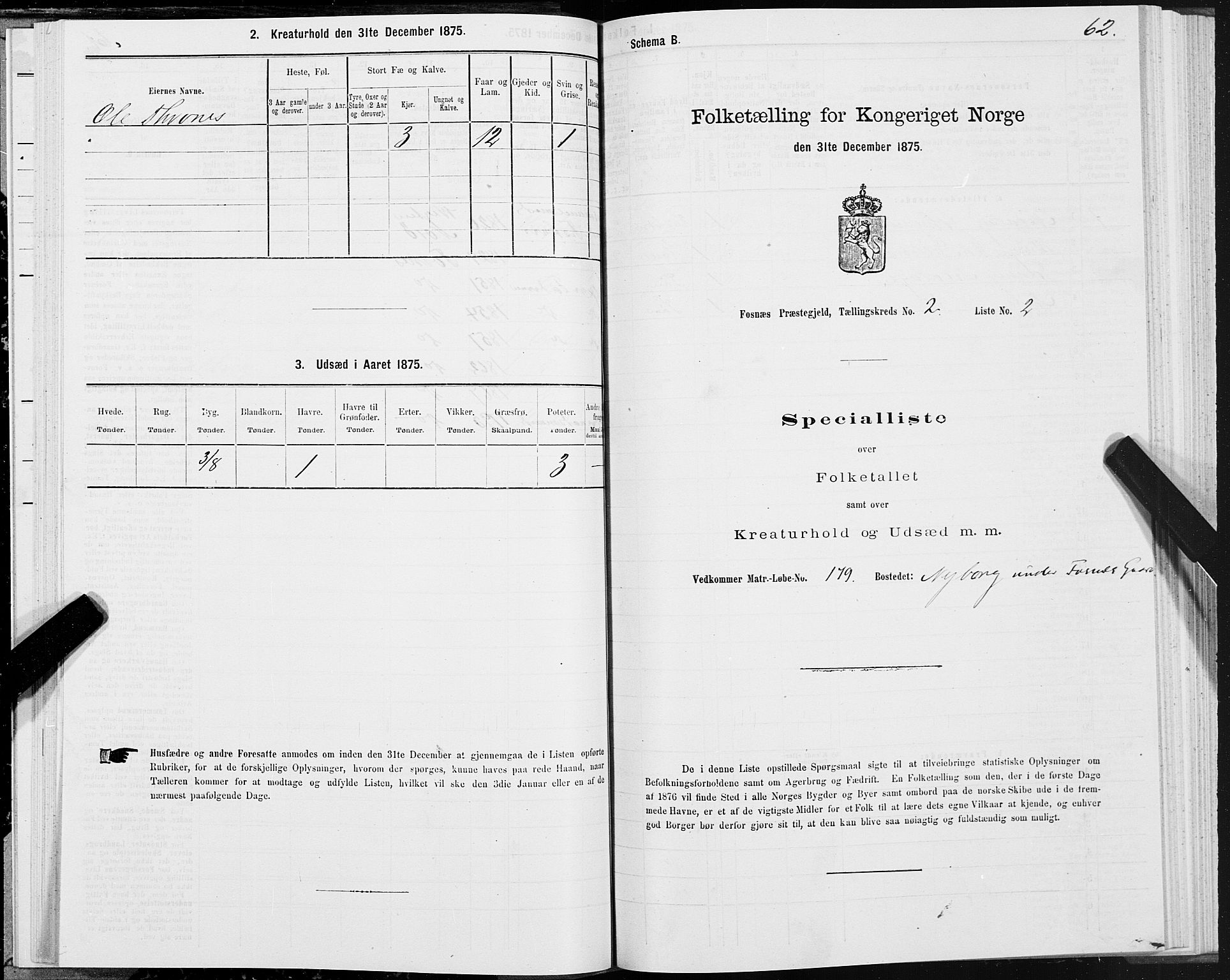 SAT, 1875 census for 1748P Fosnes, 1875, p. 1062