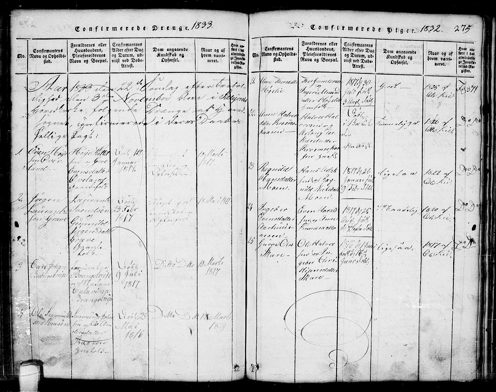 Seljord kirkebøker, SAKO/A-20/G/Ga/L0001: Parish register (copy) no. I 1, 1815-1854, p. 275