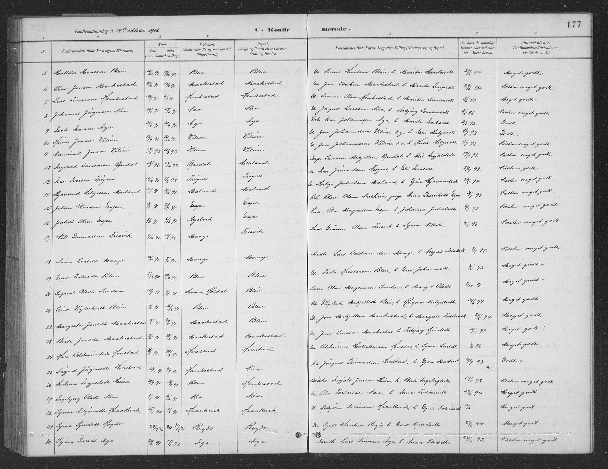 Ullensvang sokneprestembete, SAB/A-78701/H/Hab: Parish register (copy) no. B 11, 1887-1939, p. 177