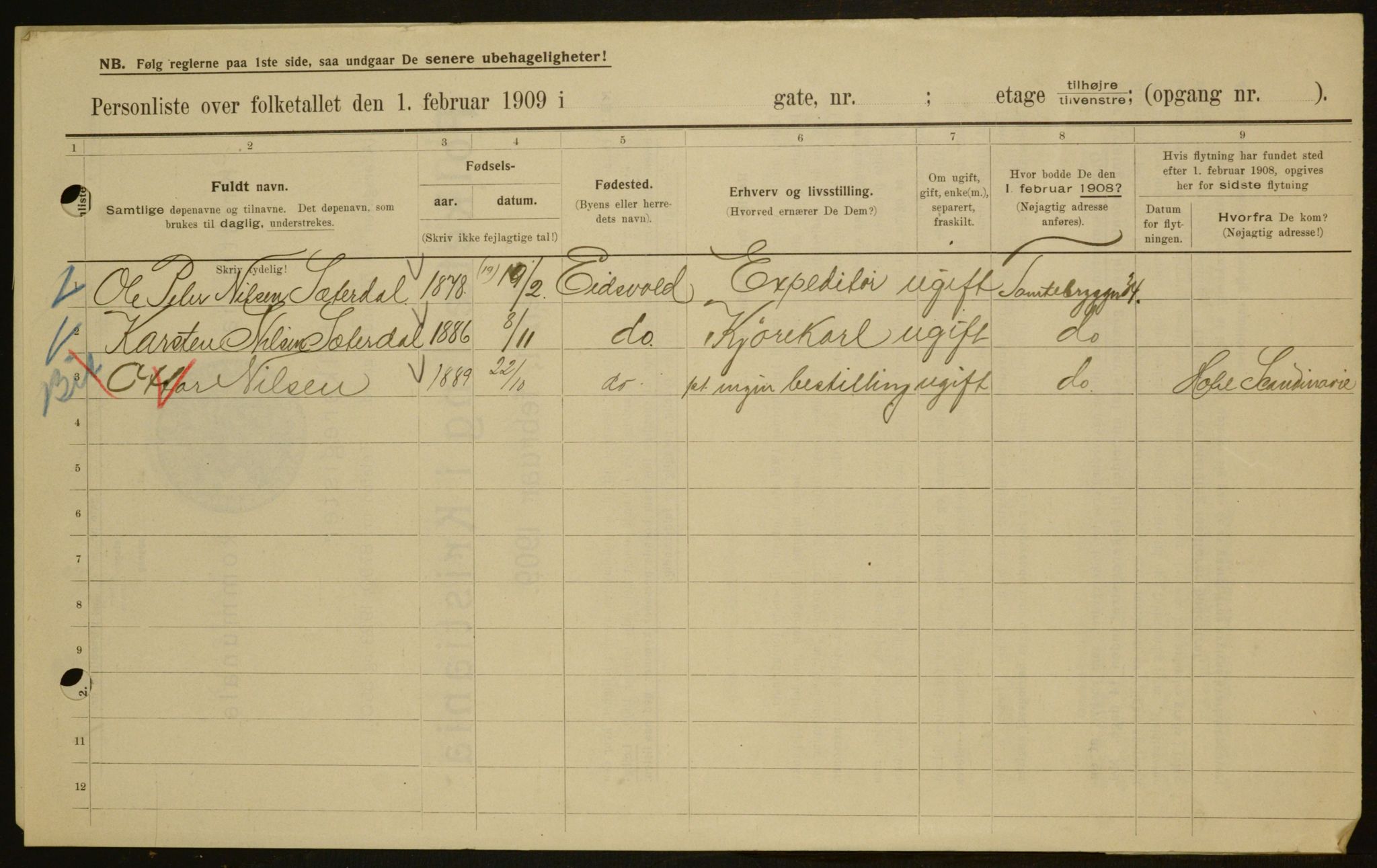 OBA, Municipal Census 1909 for Kristiania, 1909, p. 102834