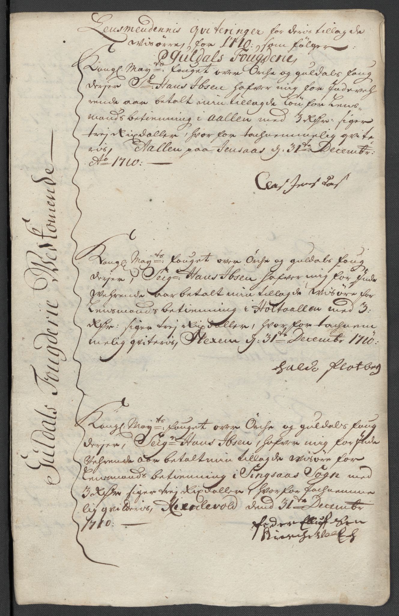 Rentekammeret inntil 1814, Reviderte regnskaper, Fogderegnskap, RA/EA-4092/R60/L3960: Fogderegnskap Orkdal og Gauldal, 1710, p. 340
