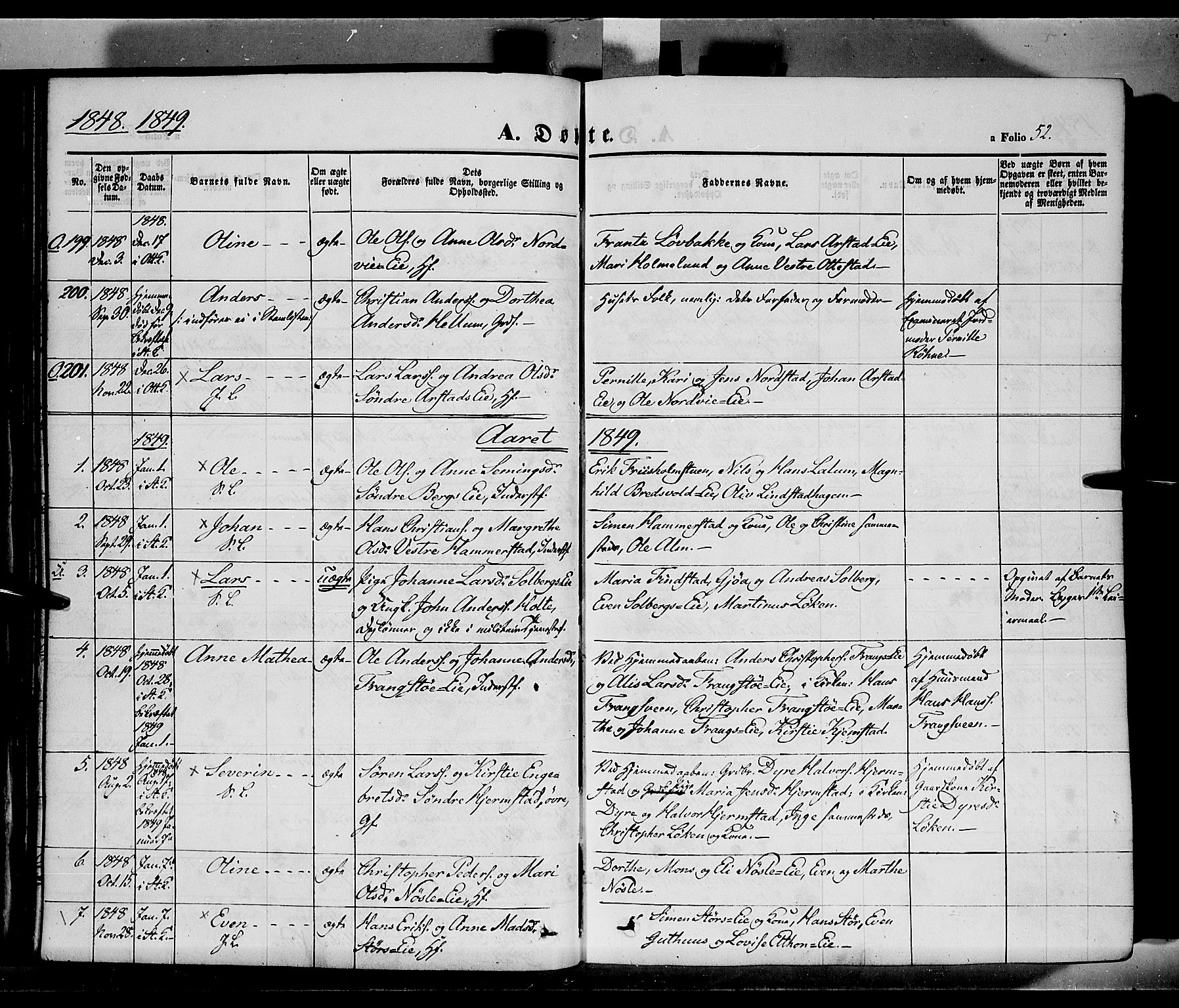 Stange prestekontor, SAH/PREST-002/K/L0011: Parish register (official) no. 11, 1846-1852, p. 52