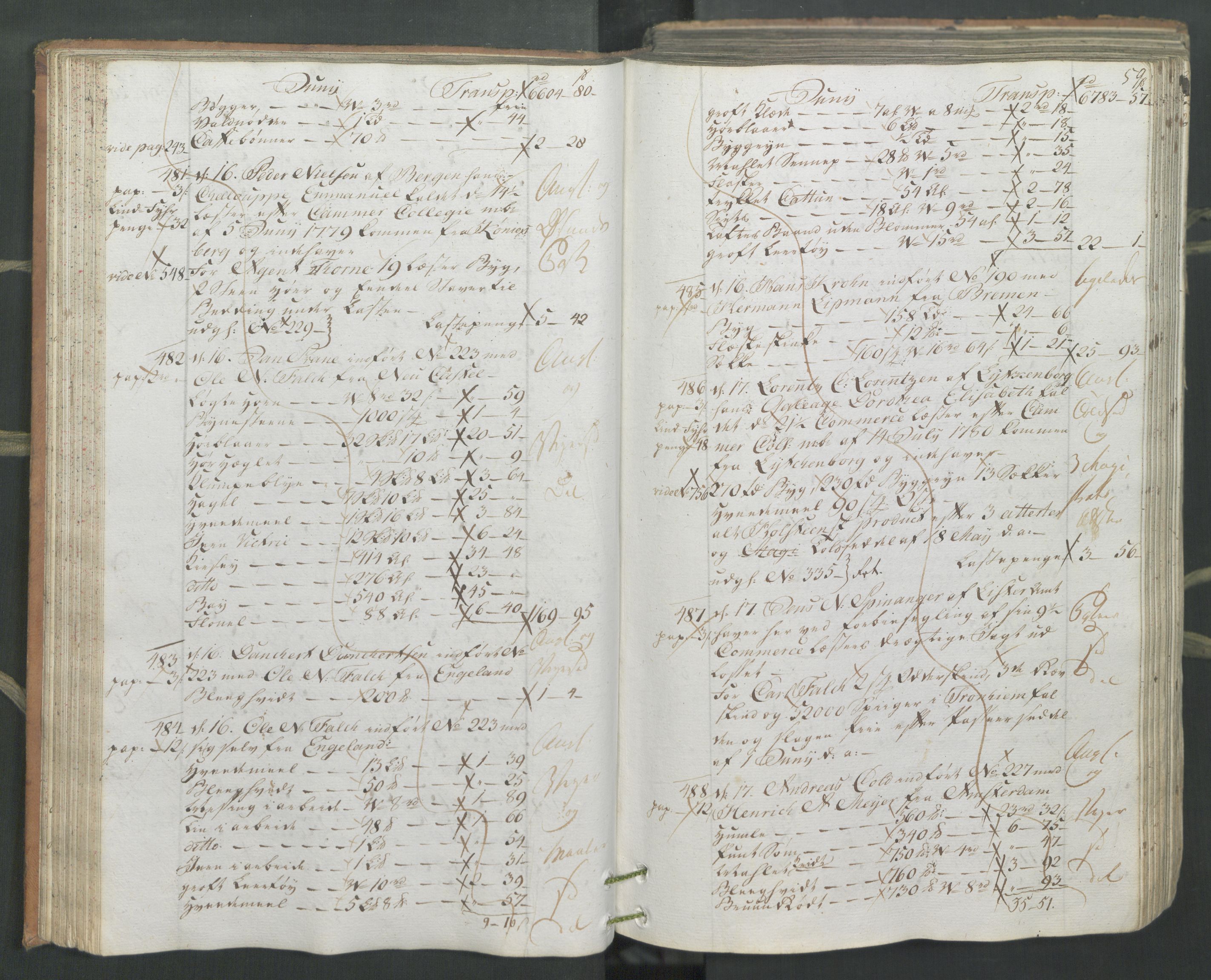Generaltollkammeret, tollregnskaper, AV/RA-EA-5490/R26/L0222/0001: Tollregnskaper Bergen A / Inngående hovedtollbok, 1786, p. 58b-59a