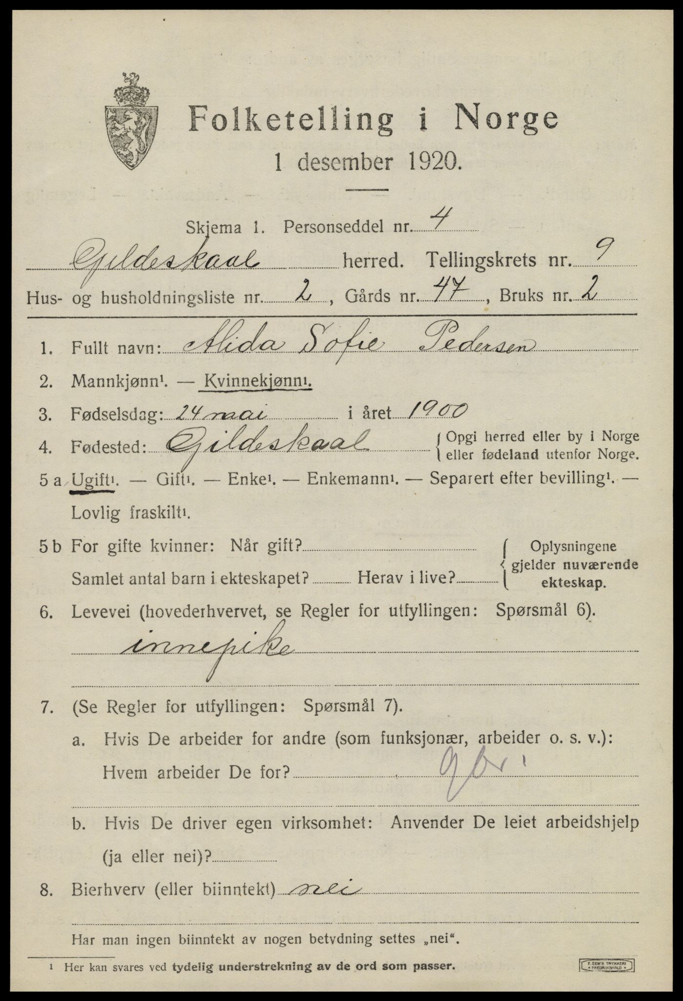 SAT, 1920 census for Gildeskål, 1920, p. 5812