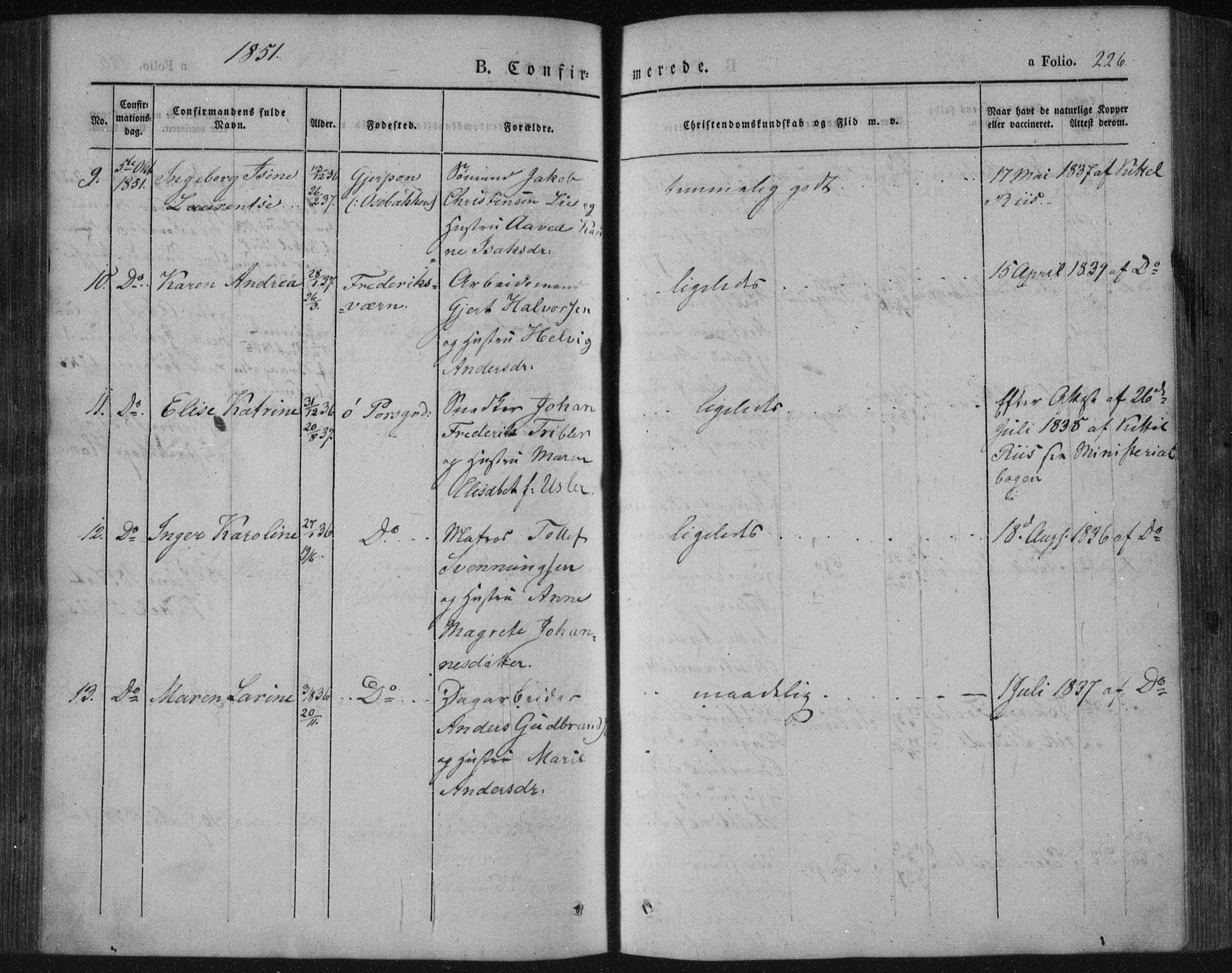 Porsgrunn kirkebøker , AV/SAKO-A-104/F/Fa/L0006: Parish register (official) no. 6, 1841-1857, p. 226