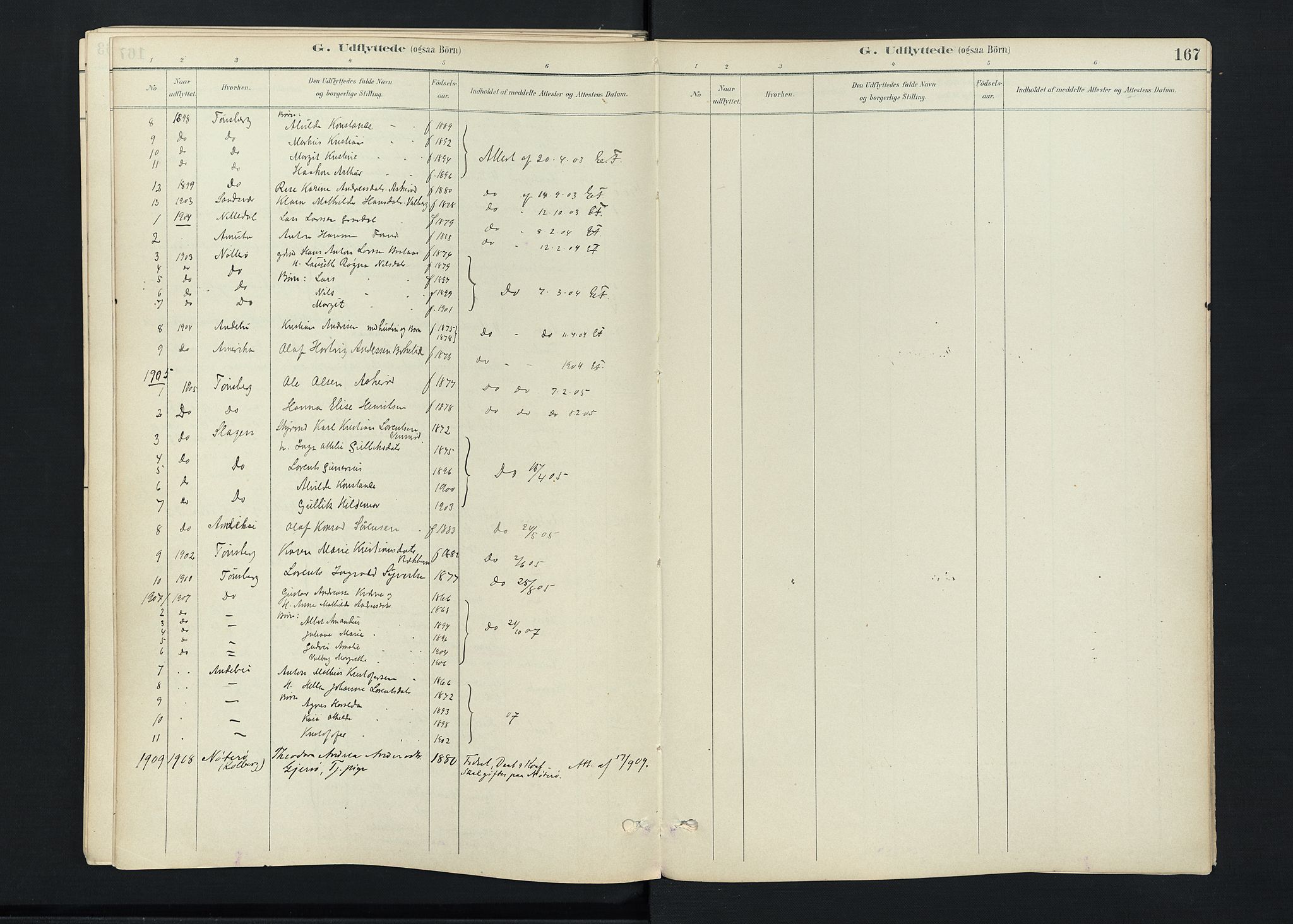Stokke kirkebøker, SAKO/A-320/F/Fc/L0001: Parish register (official) no. III 1, 1884-1910, p. 167