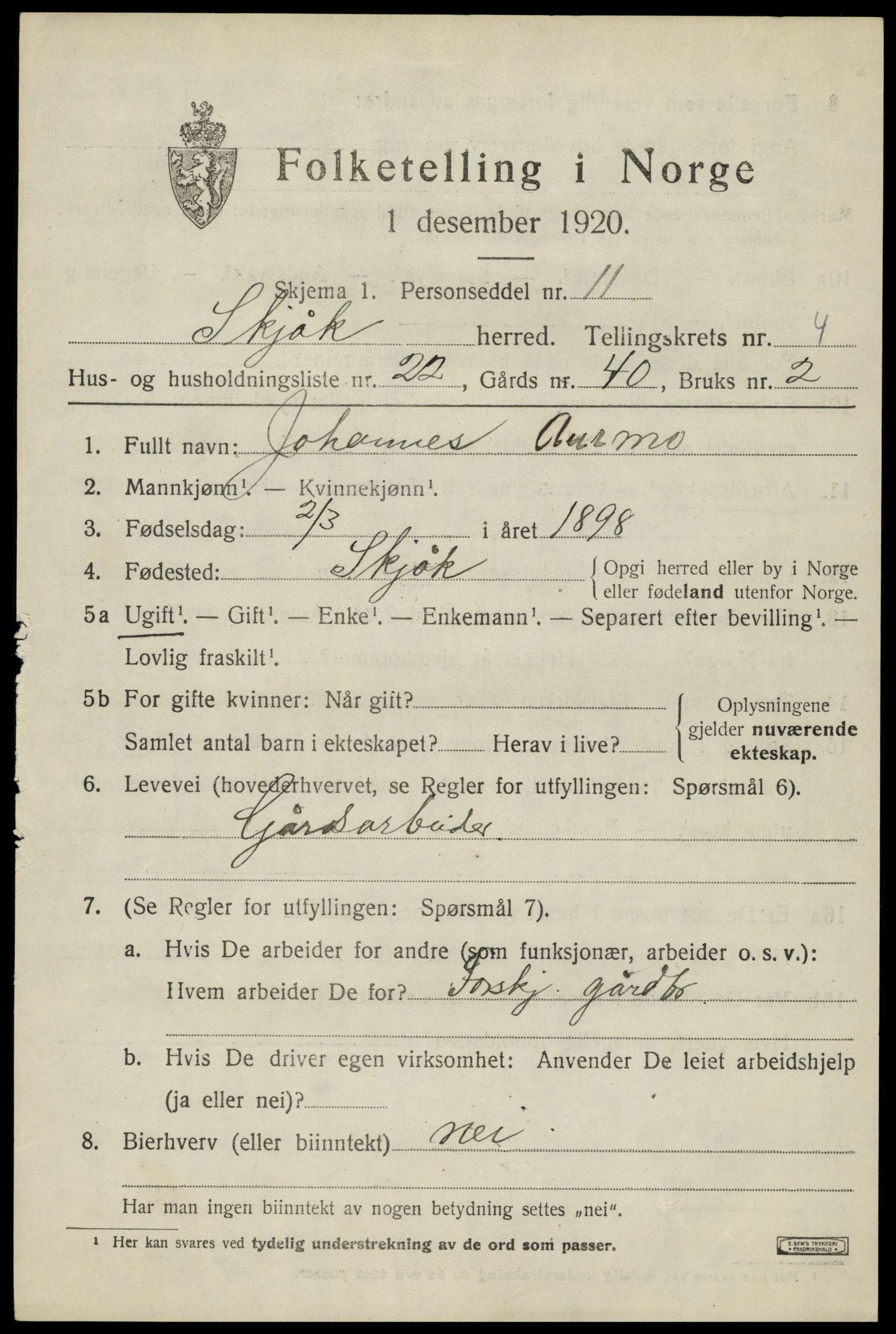 SAH, 1920 census for Skjåk, 1920, p. 2454