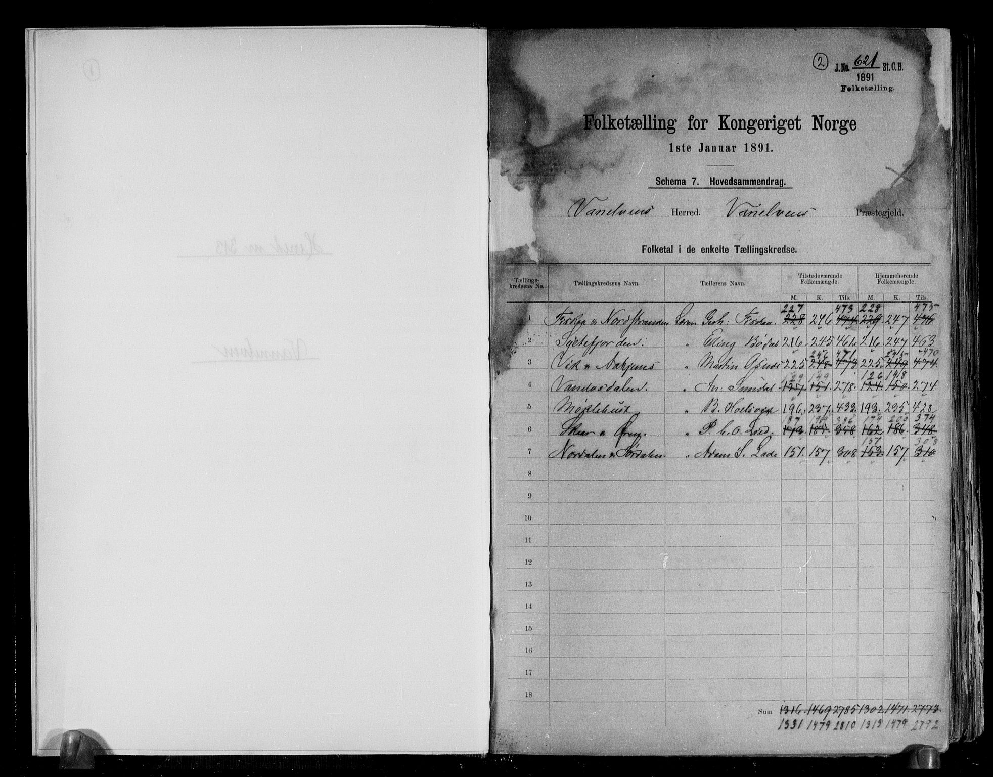 RA, 1891 census for 1511 Vanylven, 1891, p. 2