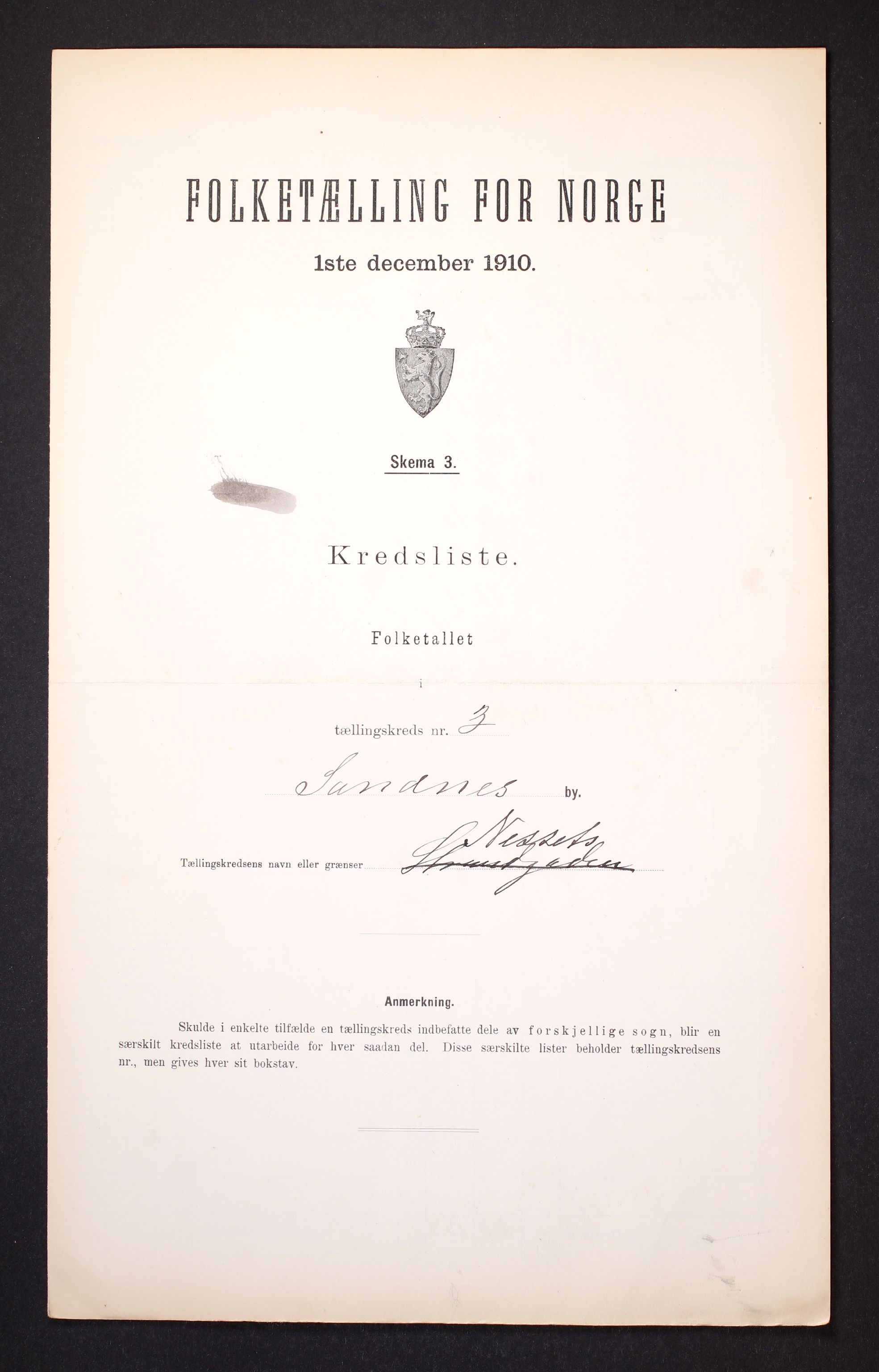 RA, 1910 census for Sandnes, 1910, p. 11