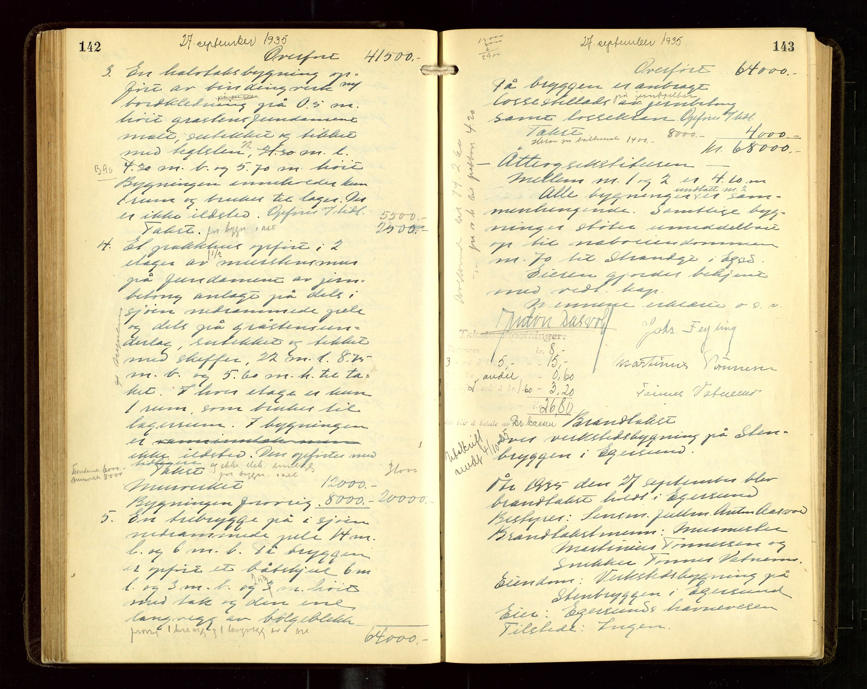 Eigersund lensmannskontor, AV/SAST-A-100171/God/L0011: "Branntakstprotokoll", 1930-1942, p. 142-143