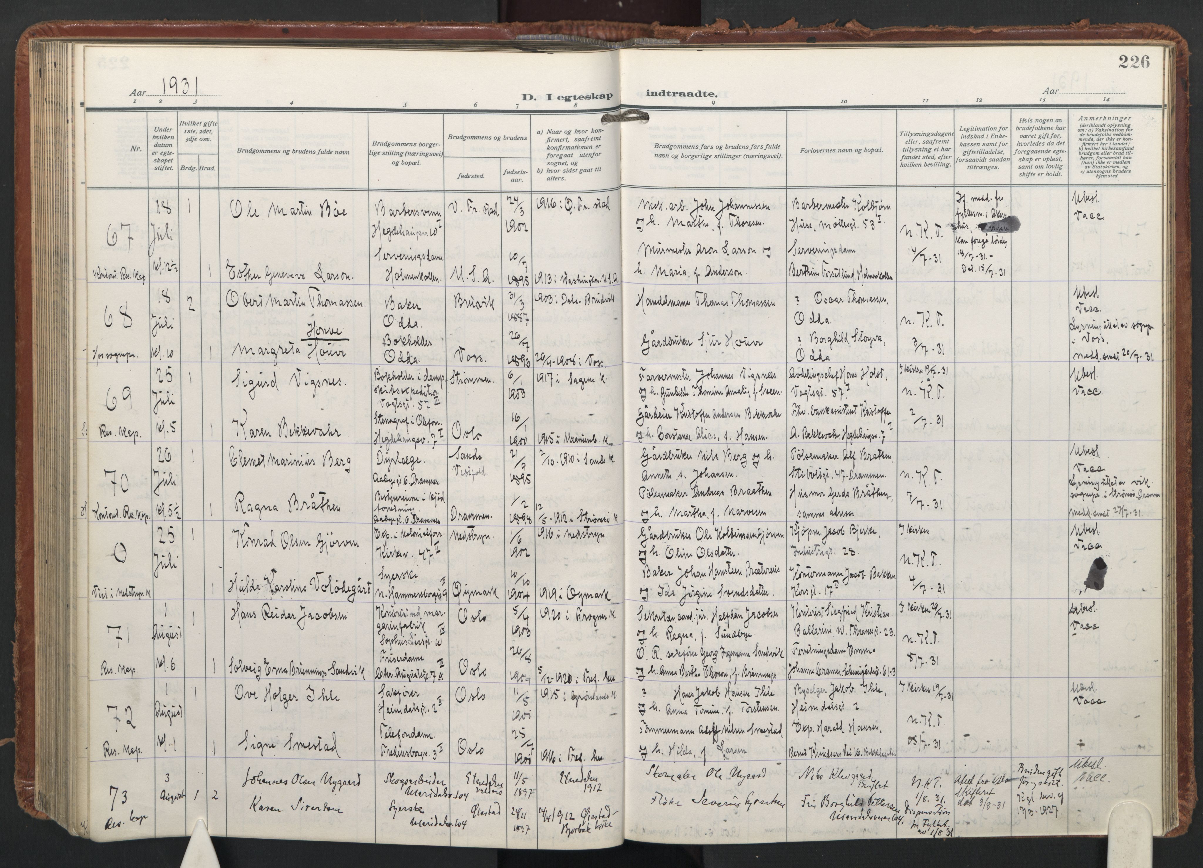 Trefoldighet prestekontor Kirkebøker, AV/SAO-A-10882/F/Fc/L0009: Parish register (official) no. III 9, 1922-1936, p. 226