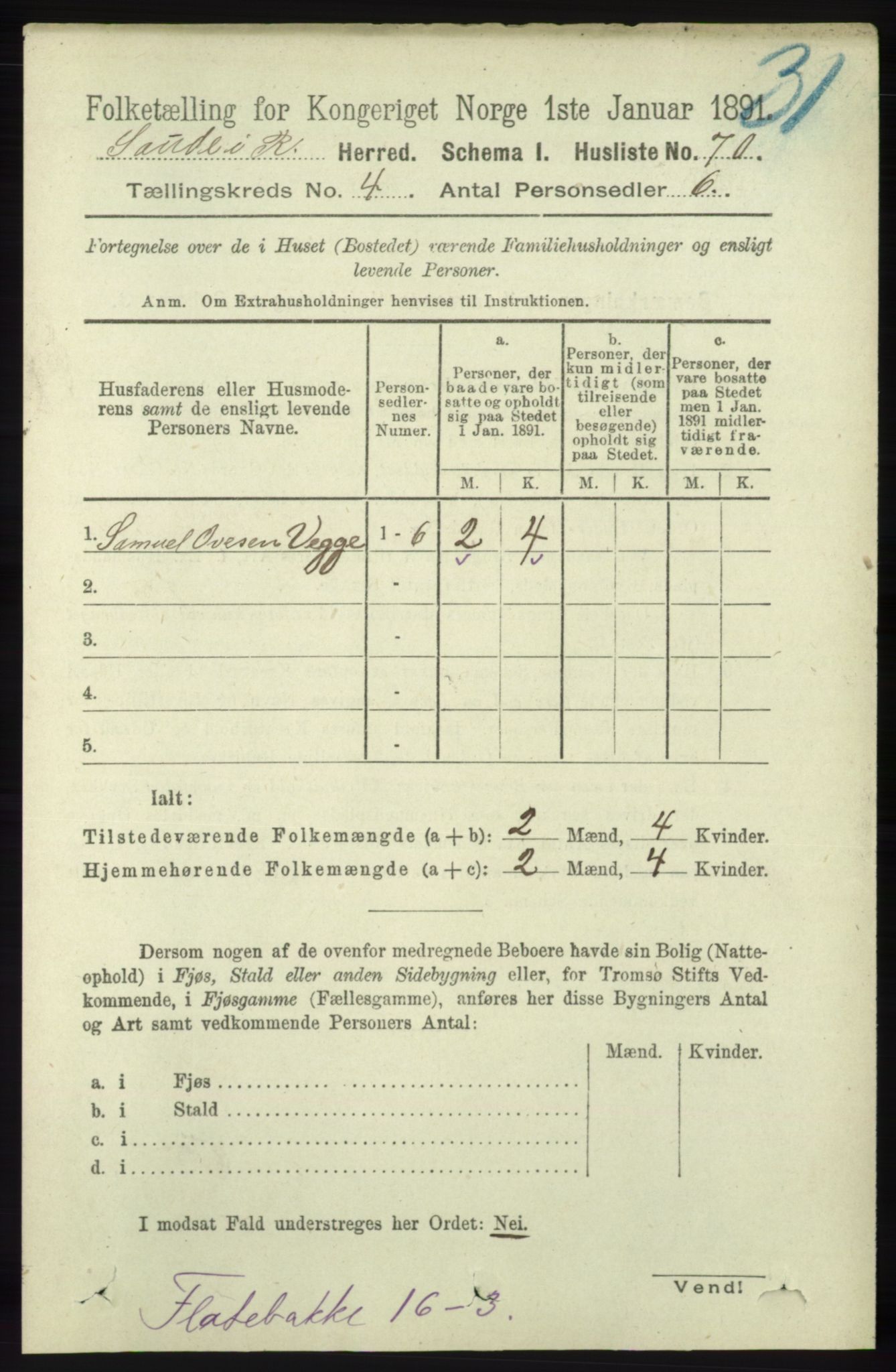 RA, 1891 census for 1135 Sauda, 1891, p. 1810